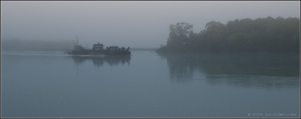 река,паром,переправа,утро,туман,камчатка, Александр Лицис