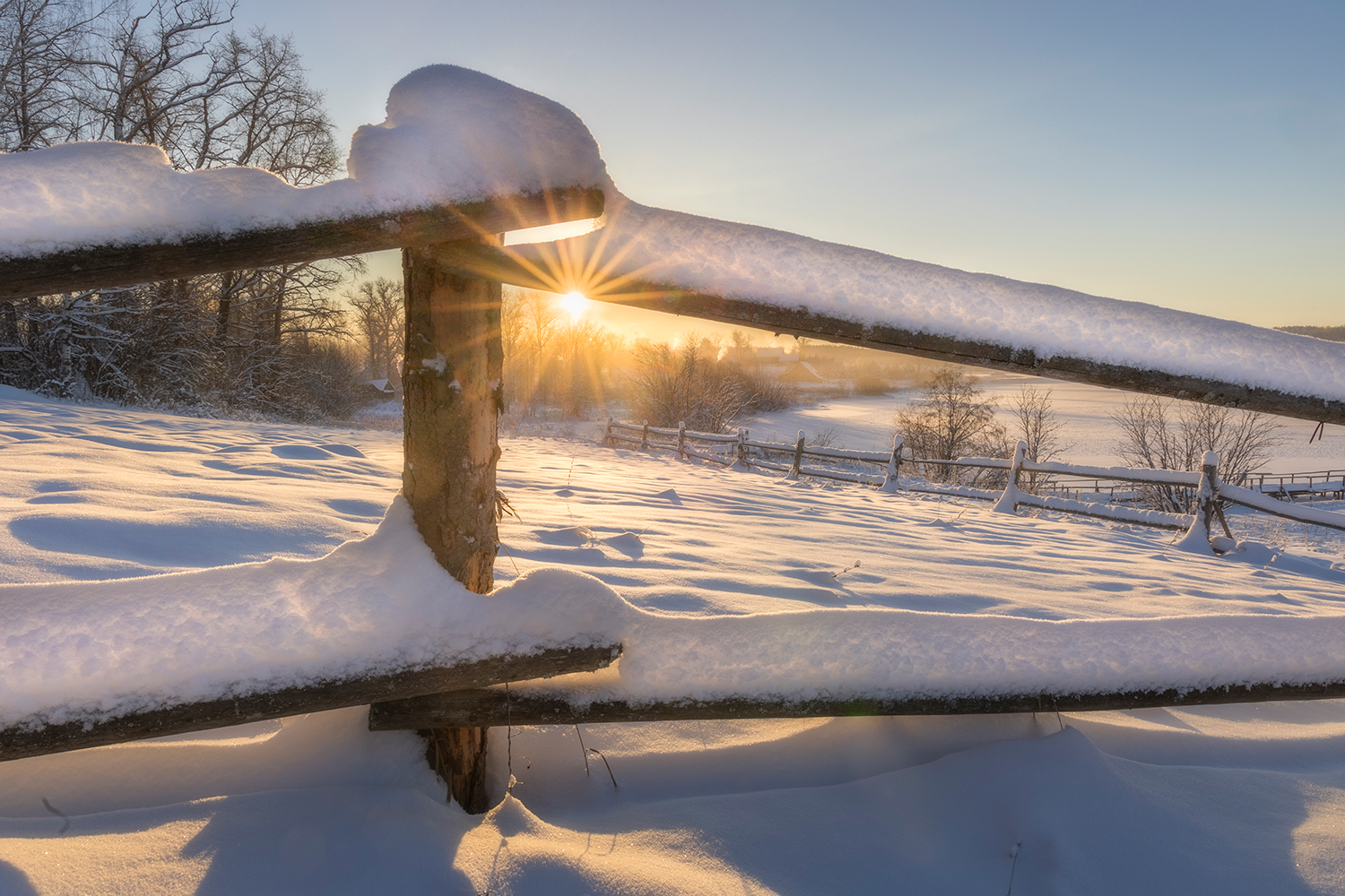 утро снег мороз рассвет солнце забор, Сергей Буторин