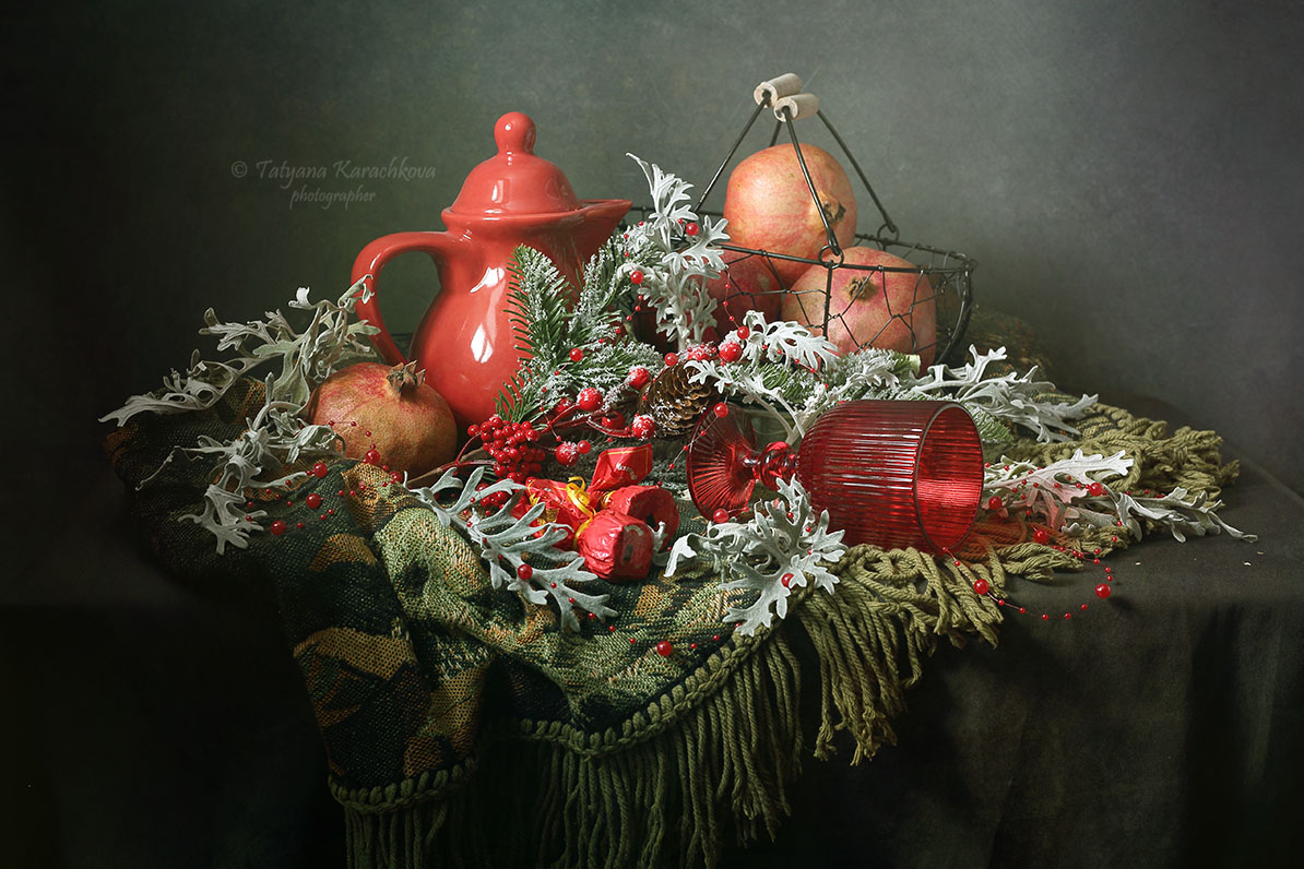 натюрморт, зимний, гранаты, рождество, новый год, Tatyana Karachkova
