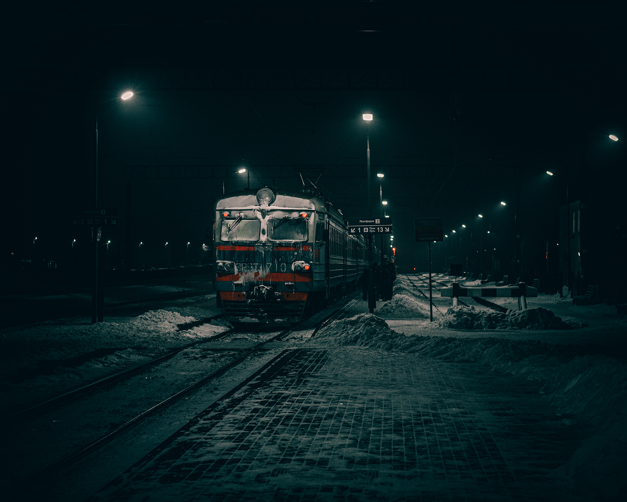train, street, winter, town, evening, night, поезд, электричка, зима, вечер, ночь, город, Колесенко Иван