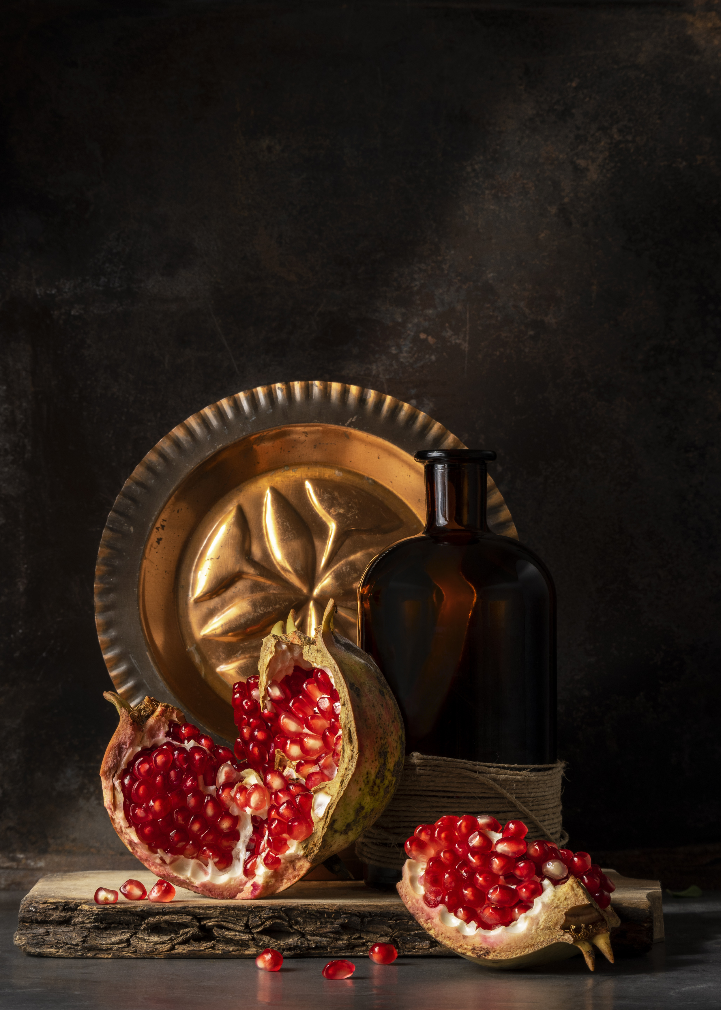 red, antique, pomegranate, gold, art, design, objects, fruit, studio, still life, , Anna Ilieva-Alikaj