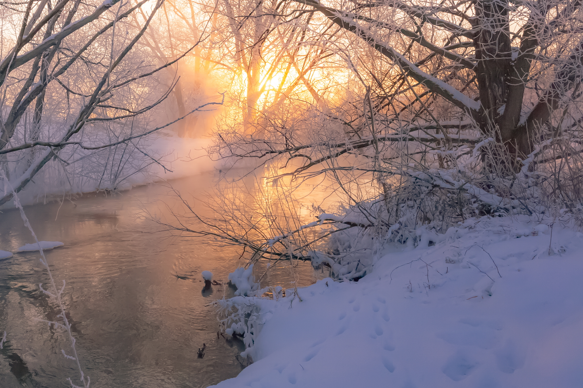 река, утро, мороз, иней, пейзаж, природа, Юрий Морозов