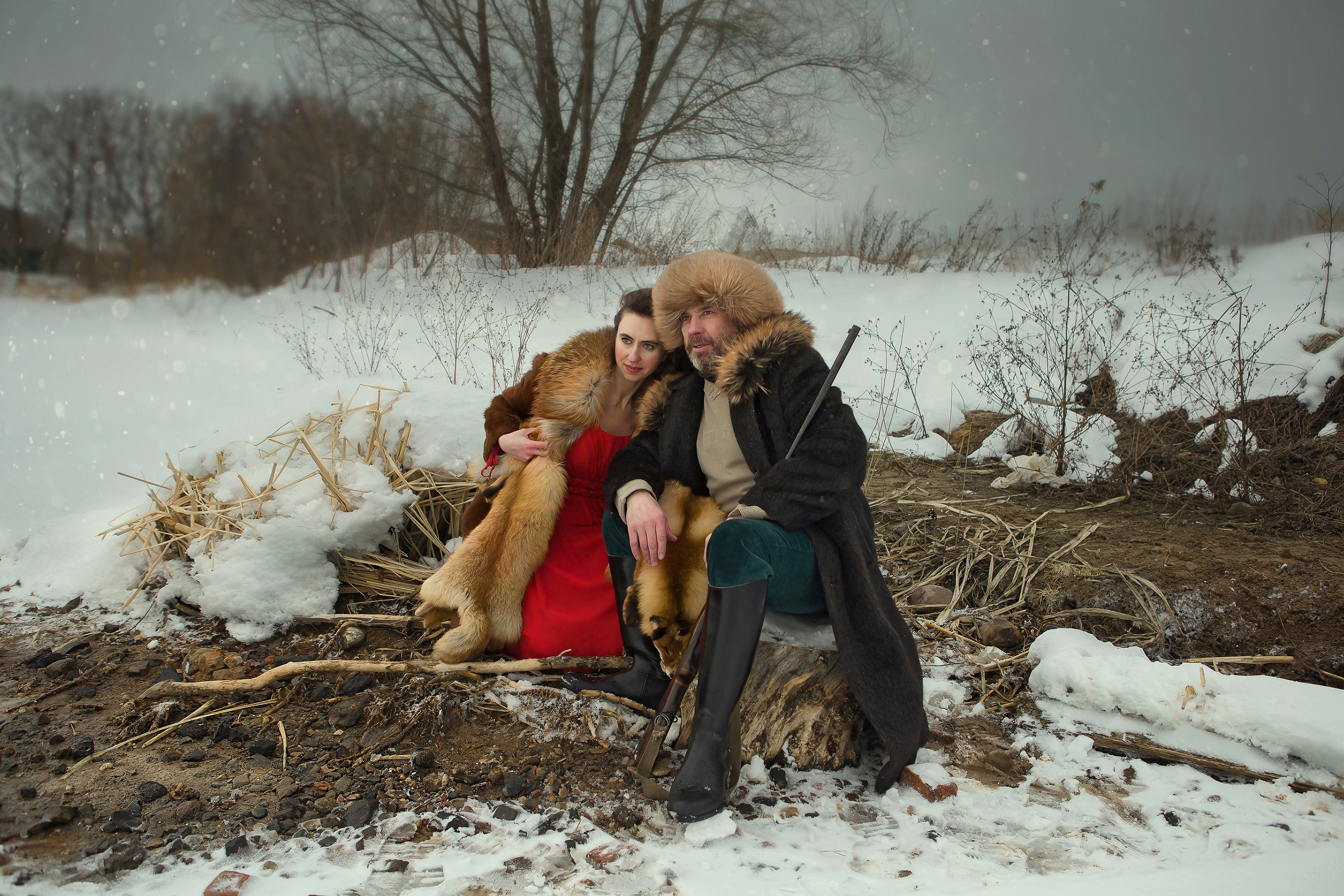 женщина мужчина река охота зима природа красота любовь  фотография сказка, Шепелева Татьяна