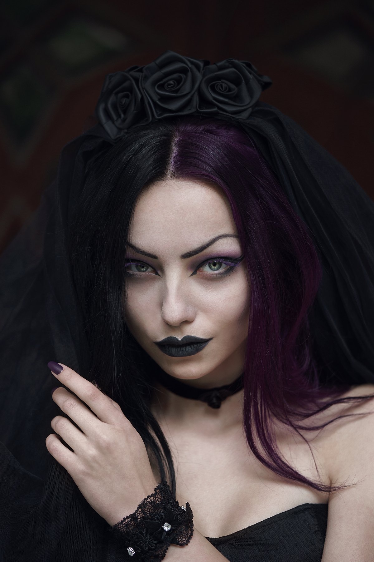 dark,gothic,portrait,veil,violet,hair, Боби Костадинов