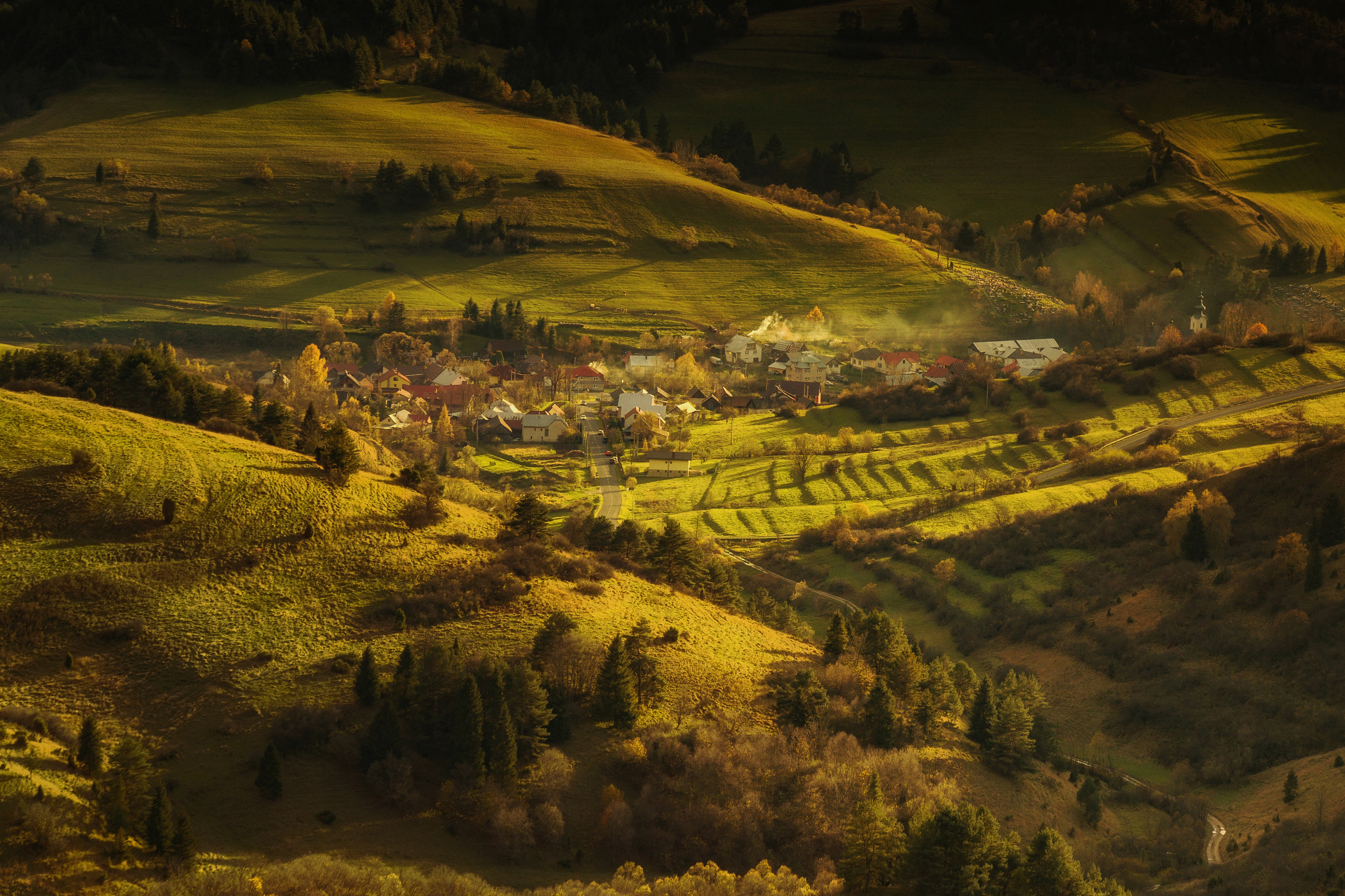 Horizontal, Photography, Landscape, Nature, Rural, Agricultural, Field, Hill, Tree, Sunlight, Agriculture, Mountain, Travel, Village, Rural, View, Pieniny, Slovakia, Landscape, Autumn, Damian Cyfka