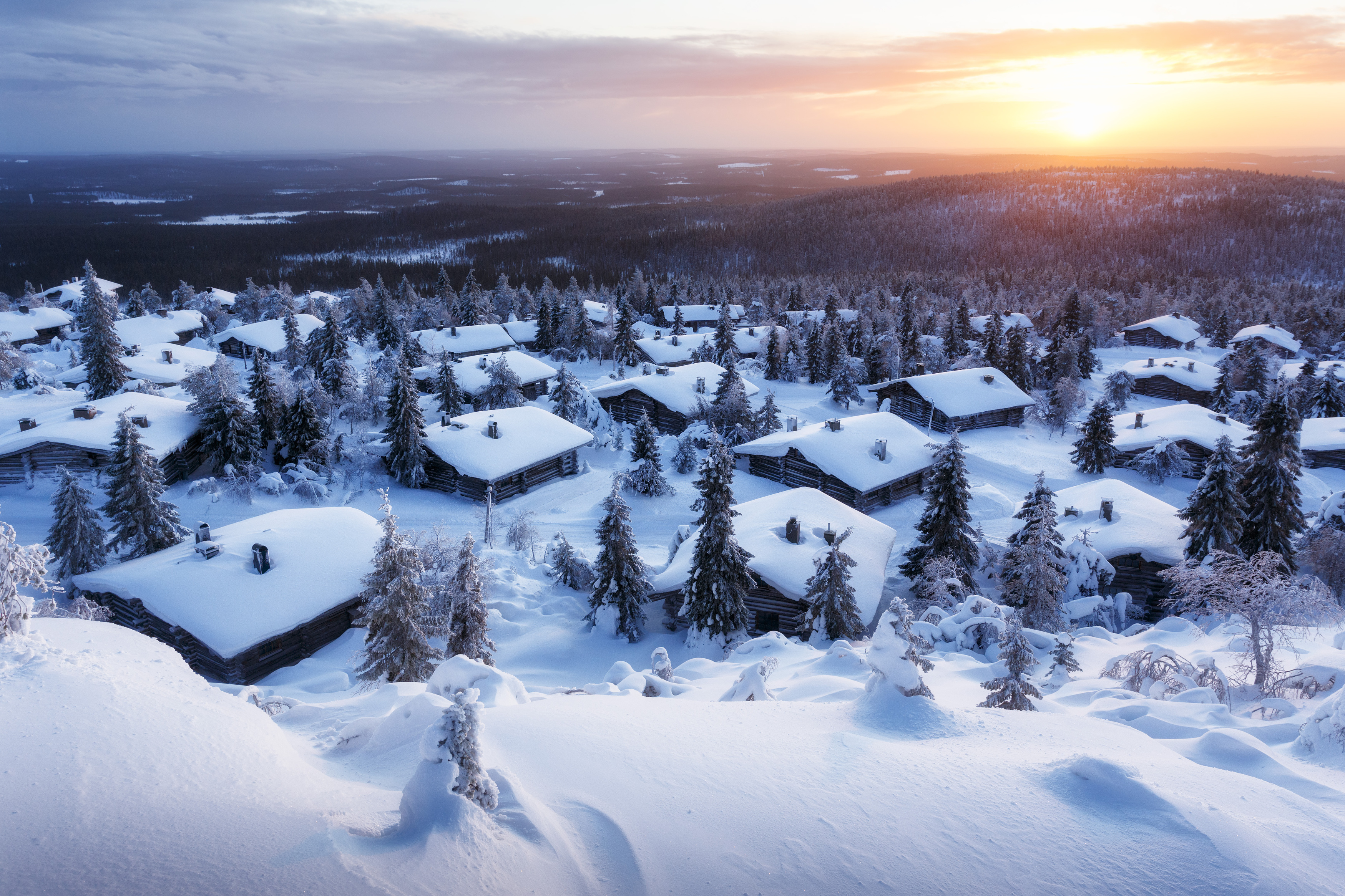 зима снег закат пейзаж деревня, Максим Калашников