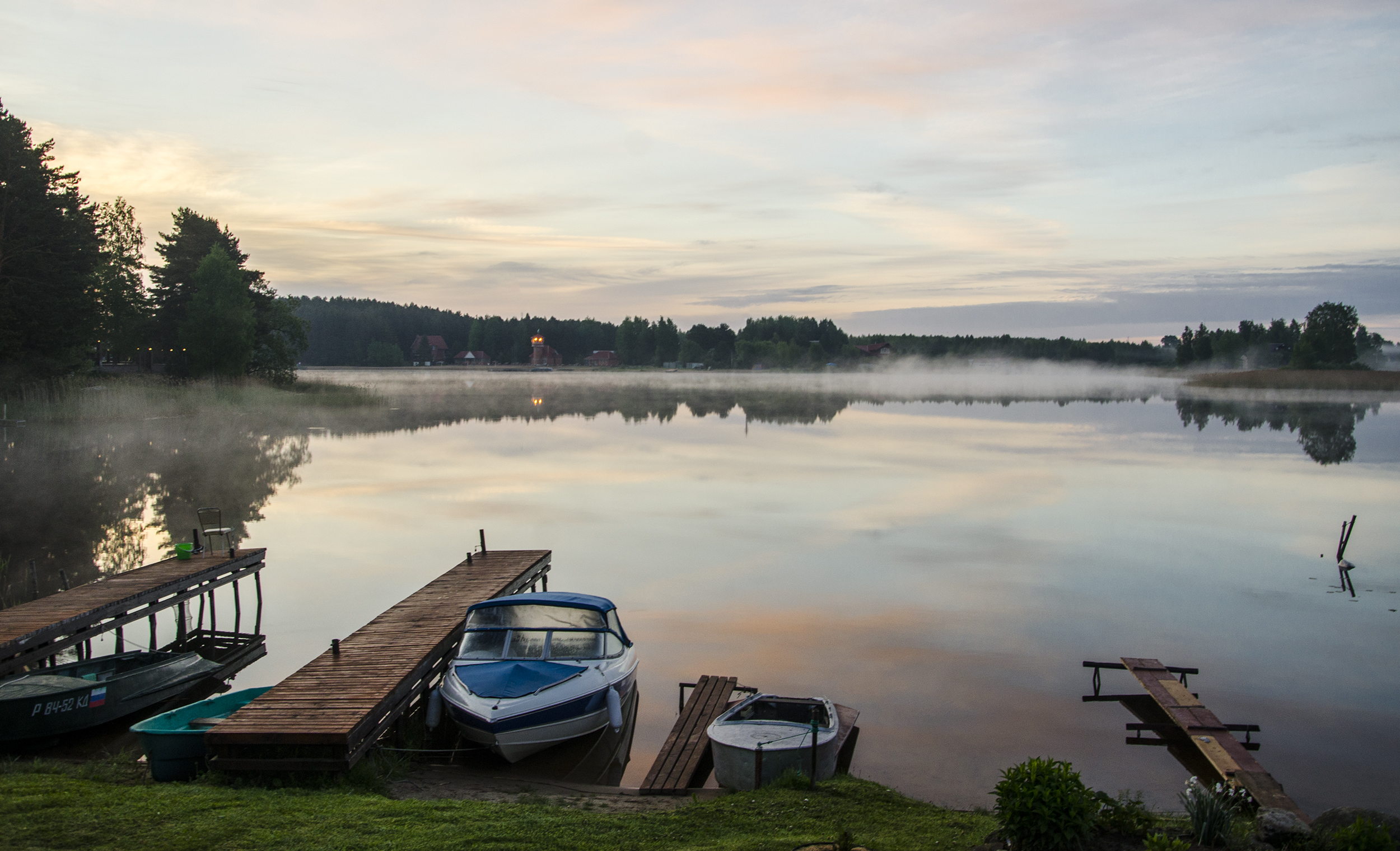 утро пейзаж озеро, Александр Березуцкий