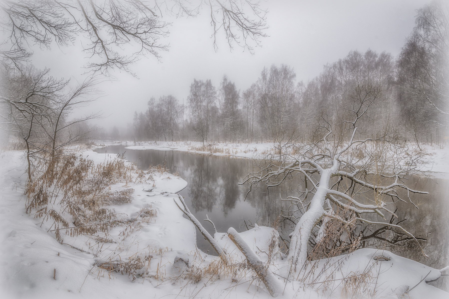 снег, река, клязьма, лес, зима, Сергей Аникин