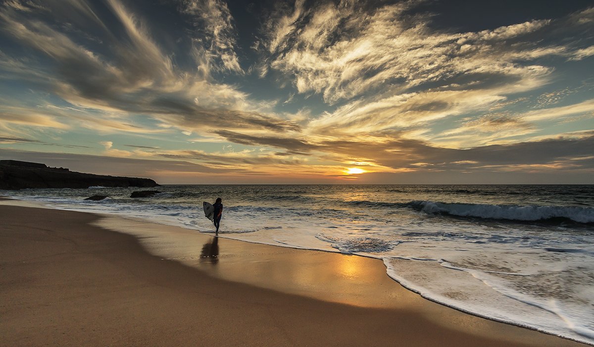 Beach, Girl, Ocean, Portugal, Send, Sky, Sunset, Surf, Biliana Stefanova