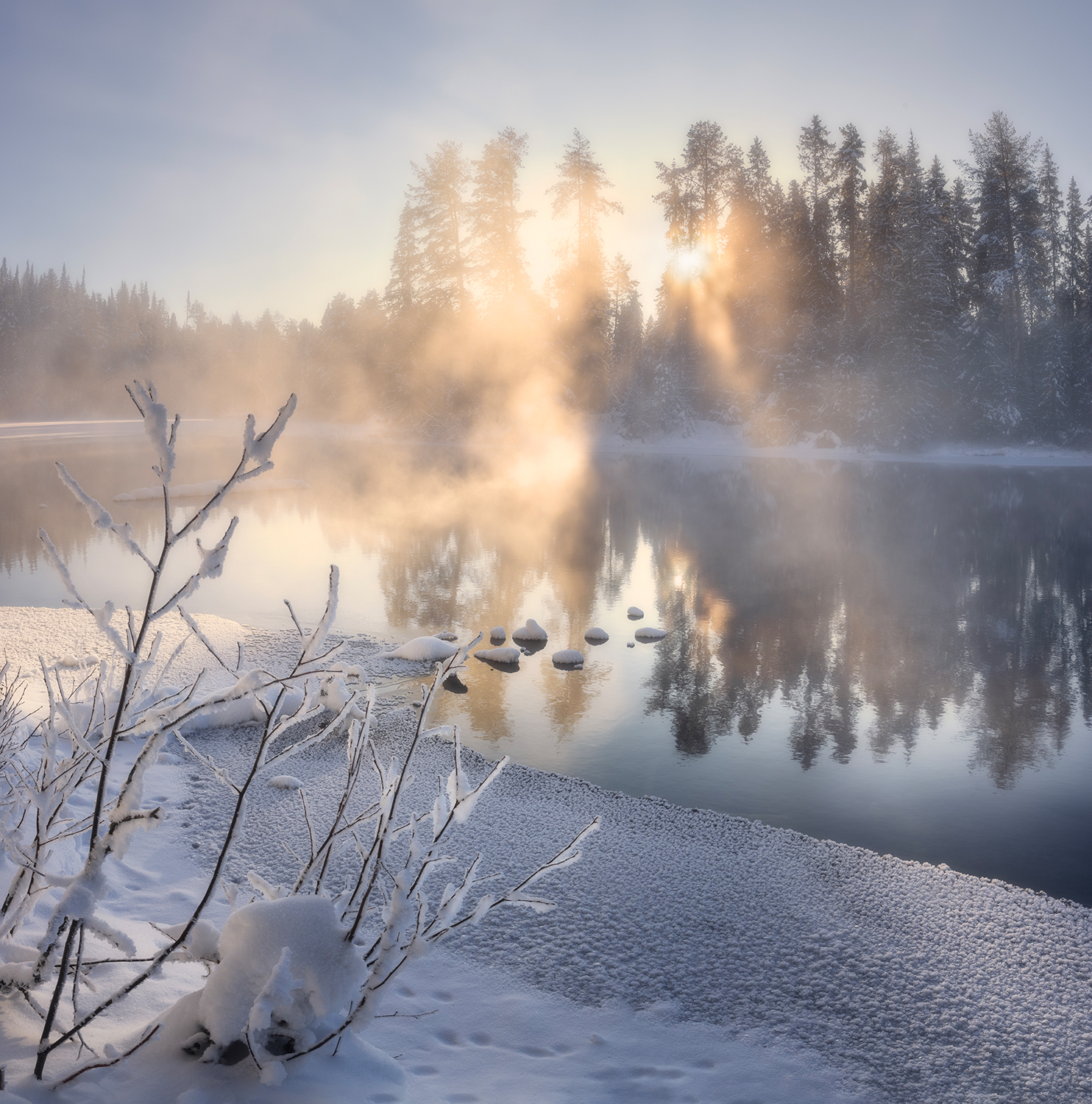зима мороз пар солнце озеро снег, Сергей Буторин