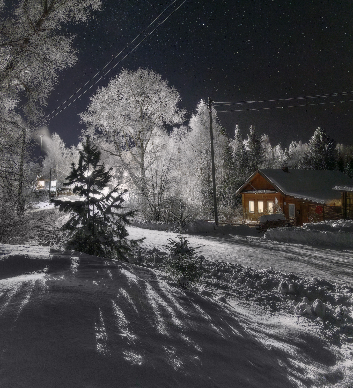 зима ночь фонарь мороз деревня свет снег, Сергей Буторин