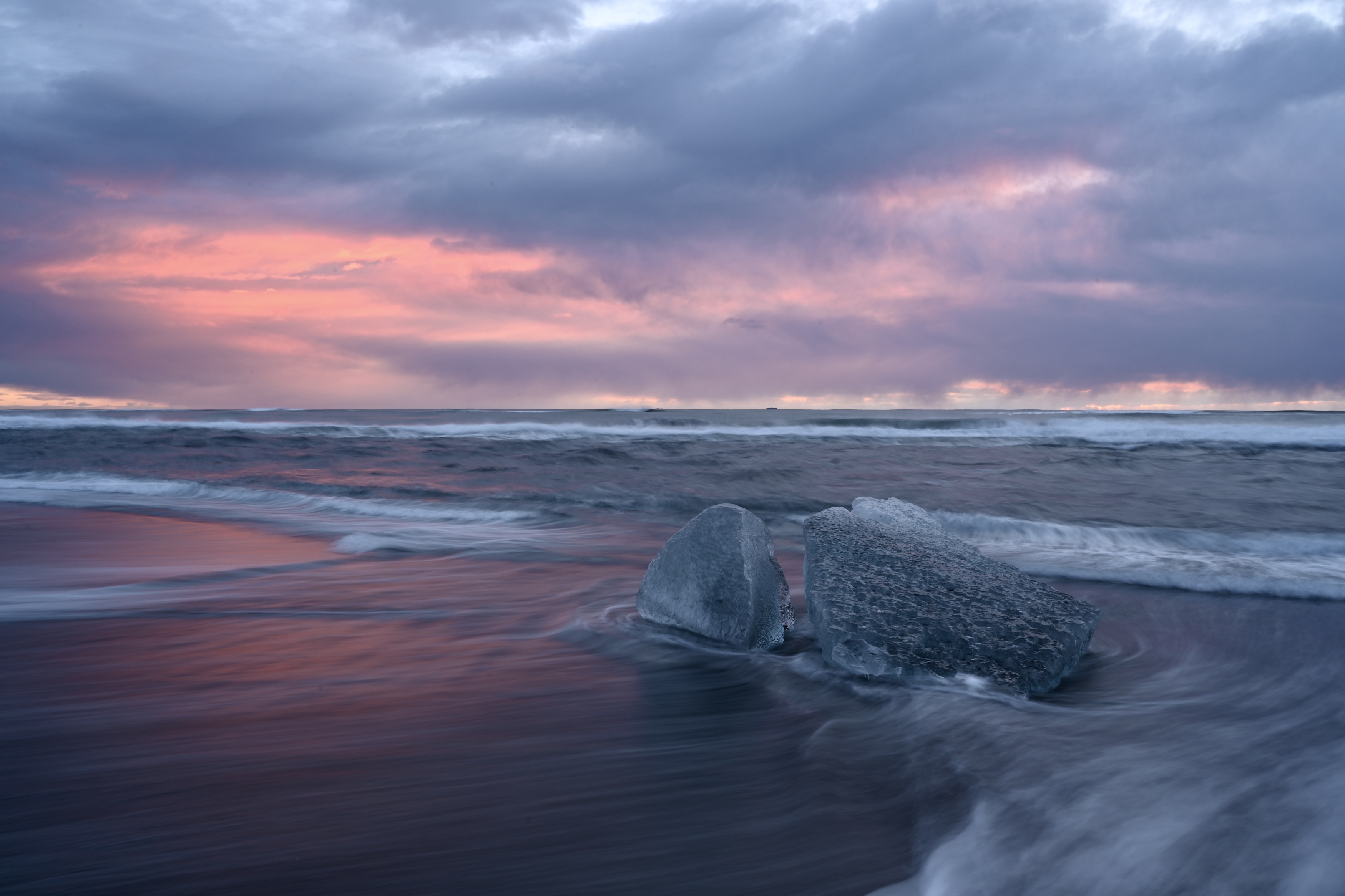 Landscapes, nature, Iceland, pink, colors, ice, cold, winter, sea, sky, mood, waves, , Svetlana Povarova Ree