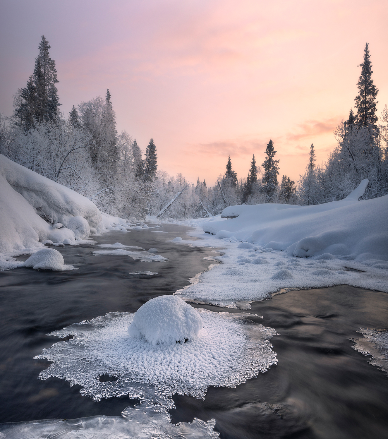 зима река вода мороз закат снег лед, Сергей Буторин