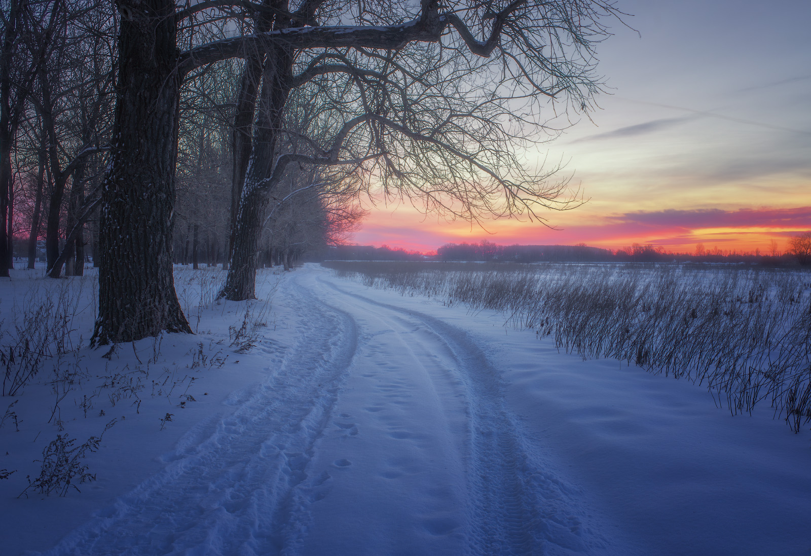 landscape, snow, winter, sunset, evening, Виктор Тулбанов