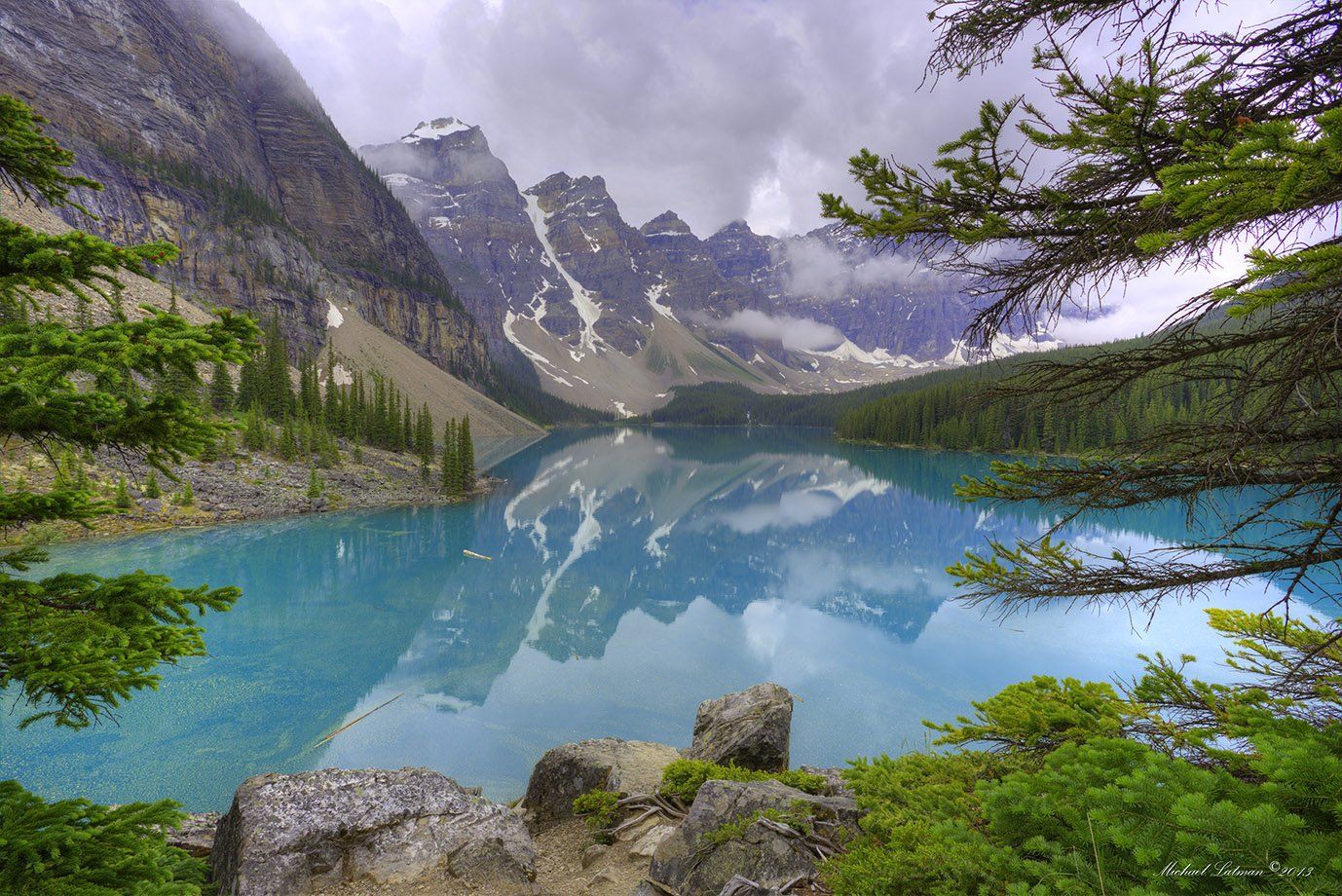 Beautiful, Blue, Clouds, Green, Lake, Moraine, Reflections, Rocky Mountaims, Summer, Treas, Michael Latman