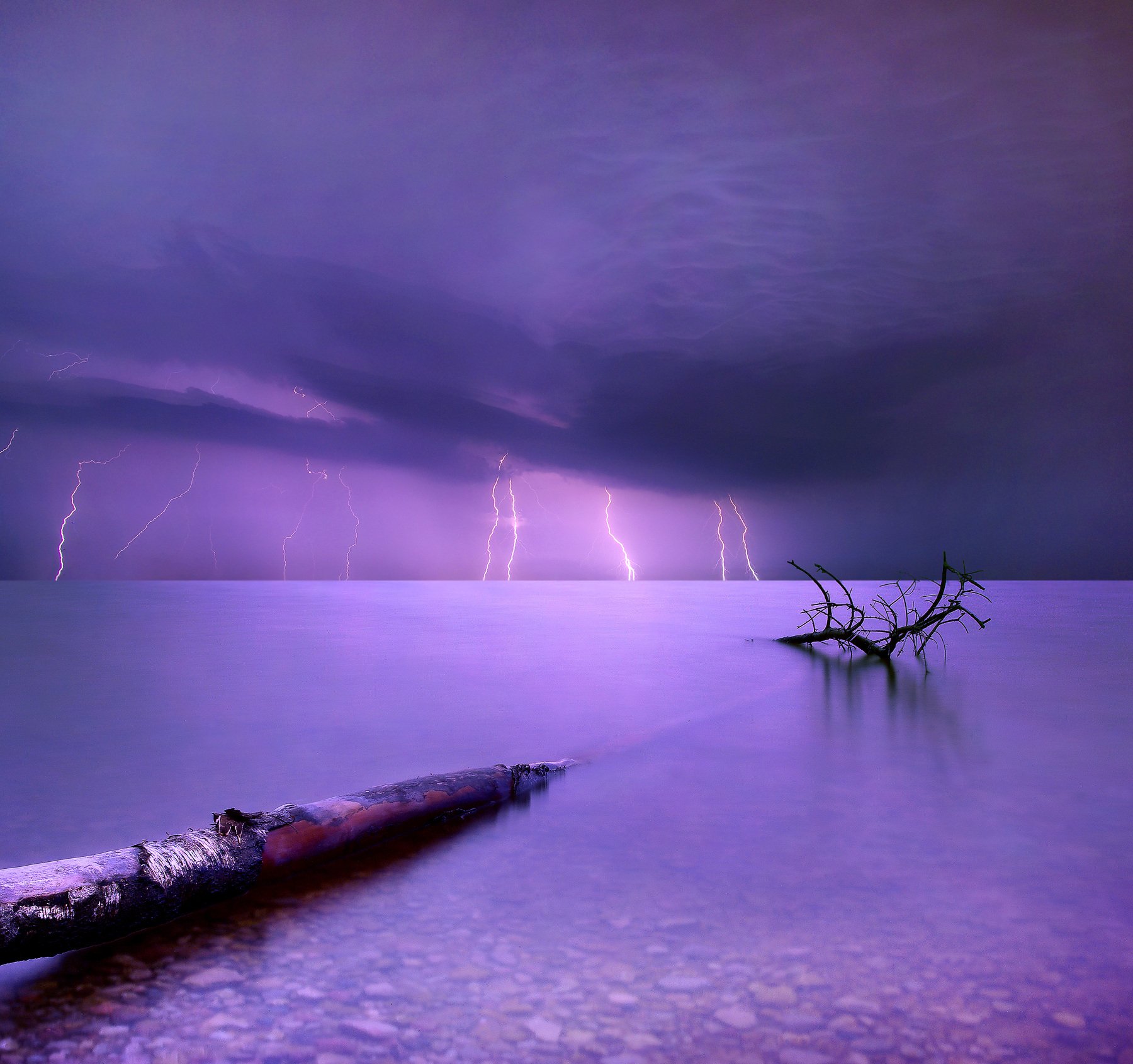 Lithuania, long exposure, water, tree, lightning, lake, storm, Mindaugas Žarys