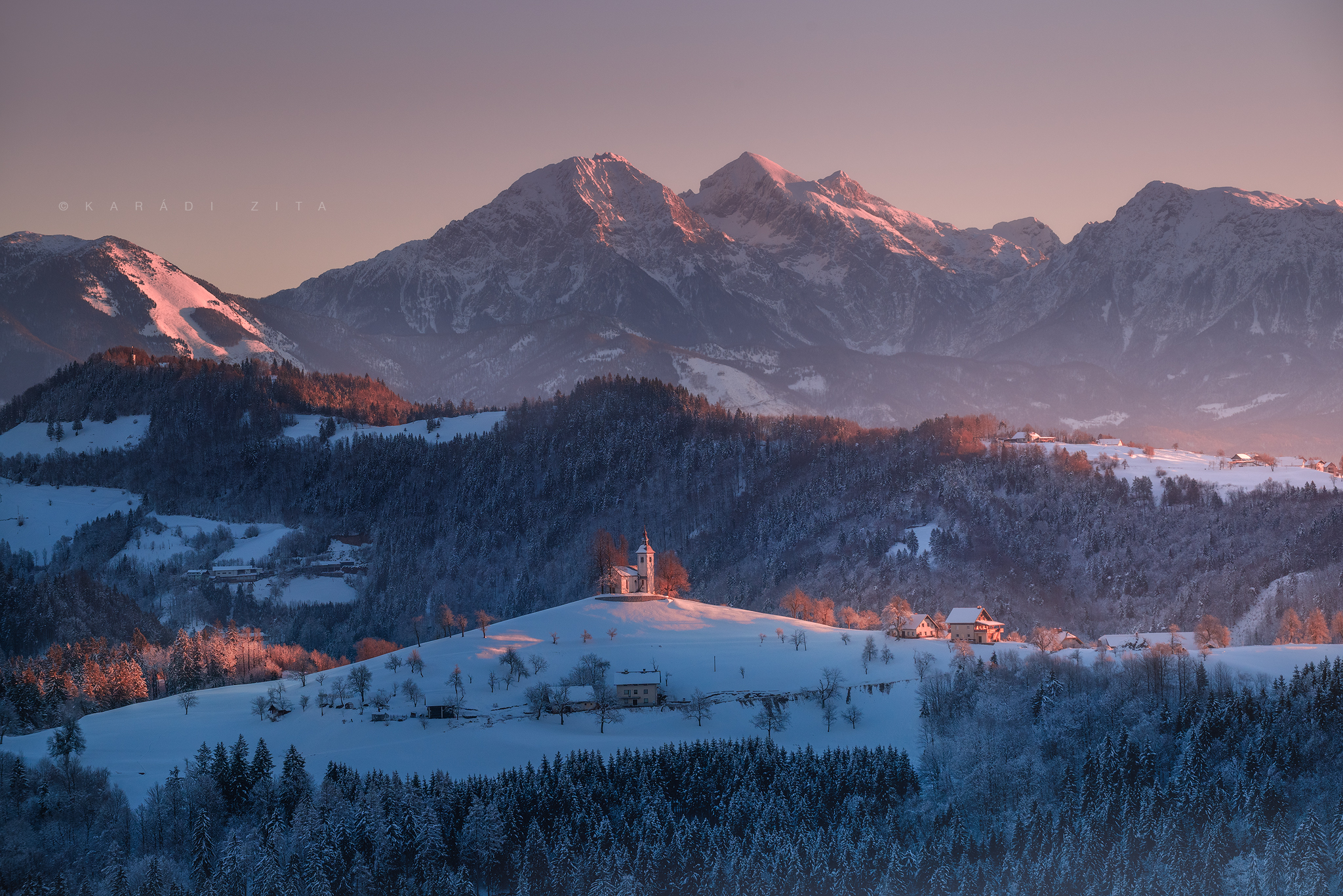 slovenia, sunrise, landscape, longexpo, nikon, autumn, winter, church,  mountain, clouds, snow, Karádi Zita