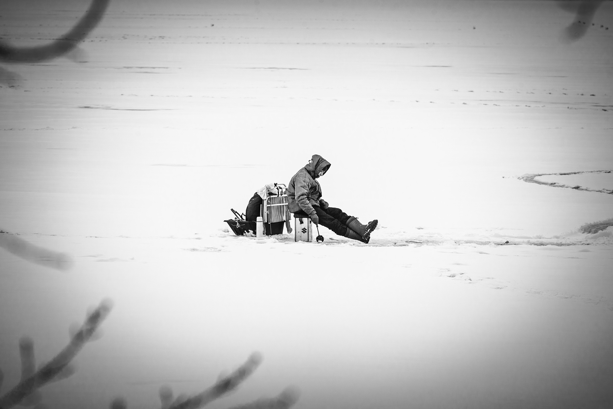 winter, fish, ice, fisher, black, white, back and white, Колесенко Иван
