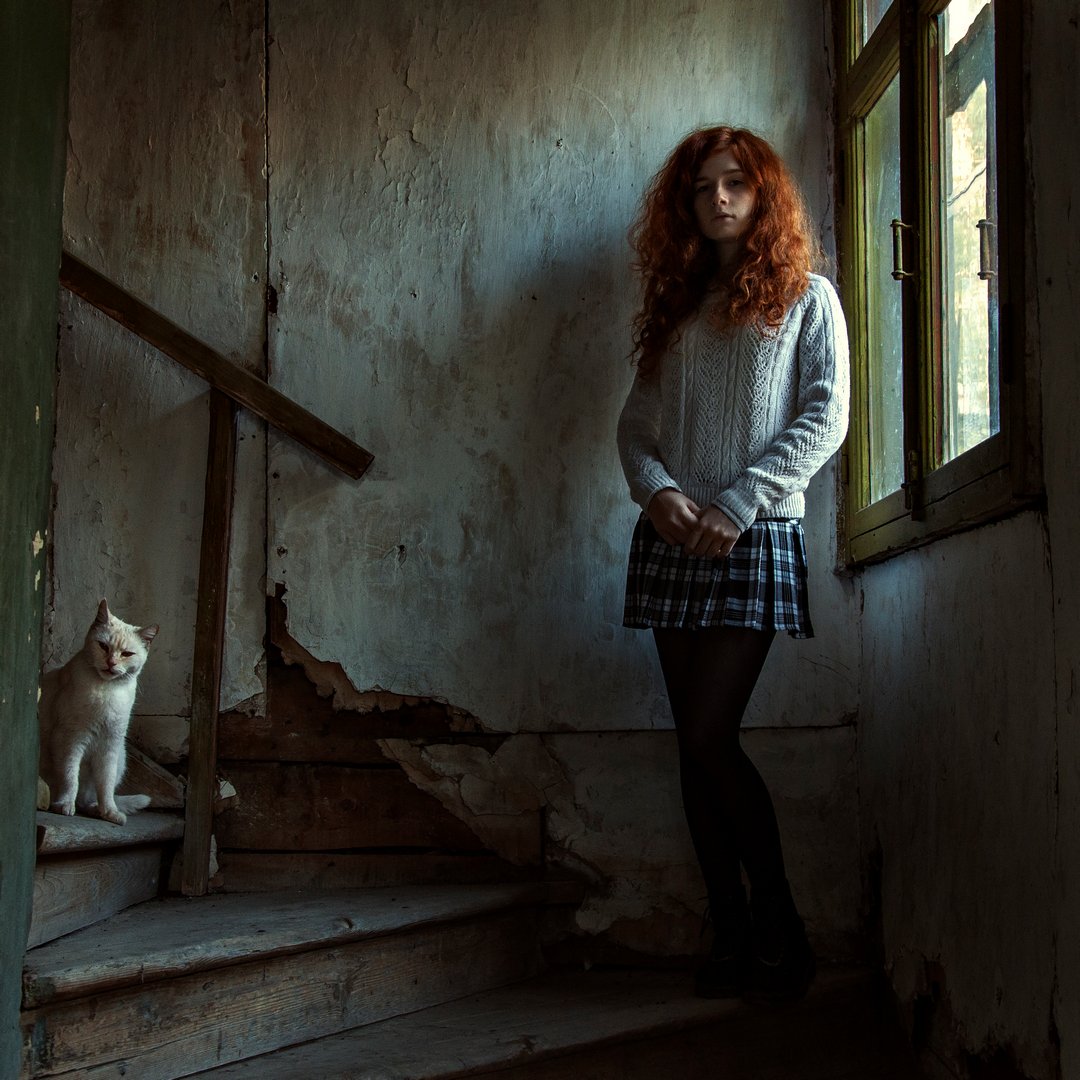 portrait, girl,cat, Черепко Павел
