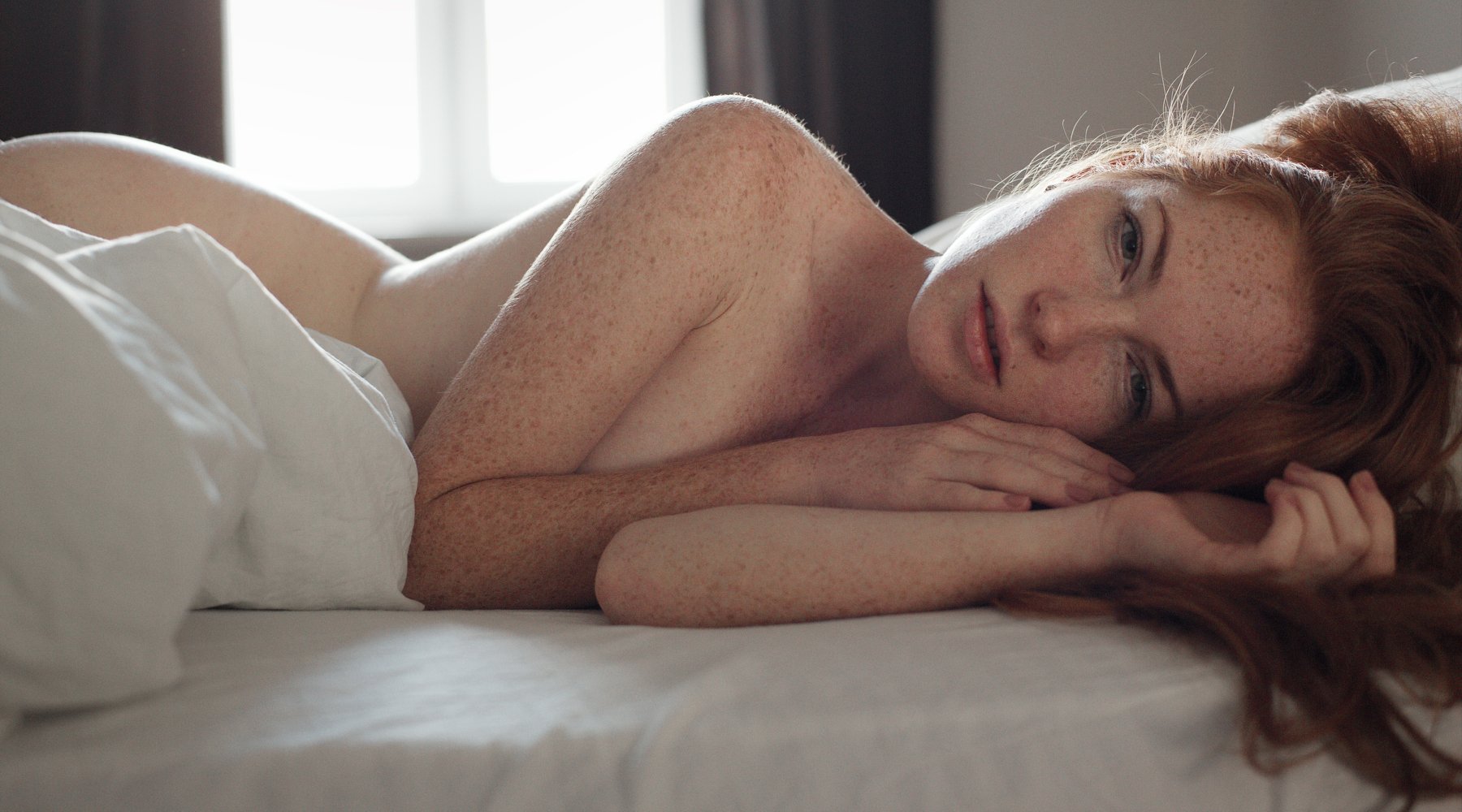 girl, nude, at home, ginger, morning, freckles, bed, Роман Филиппов