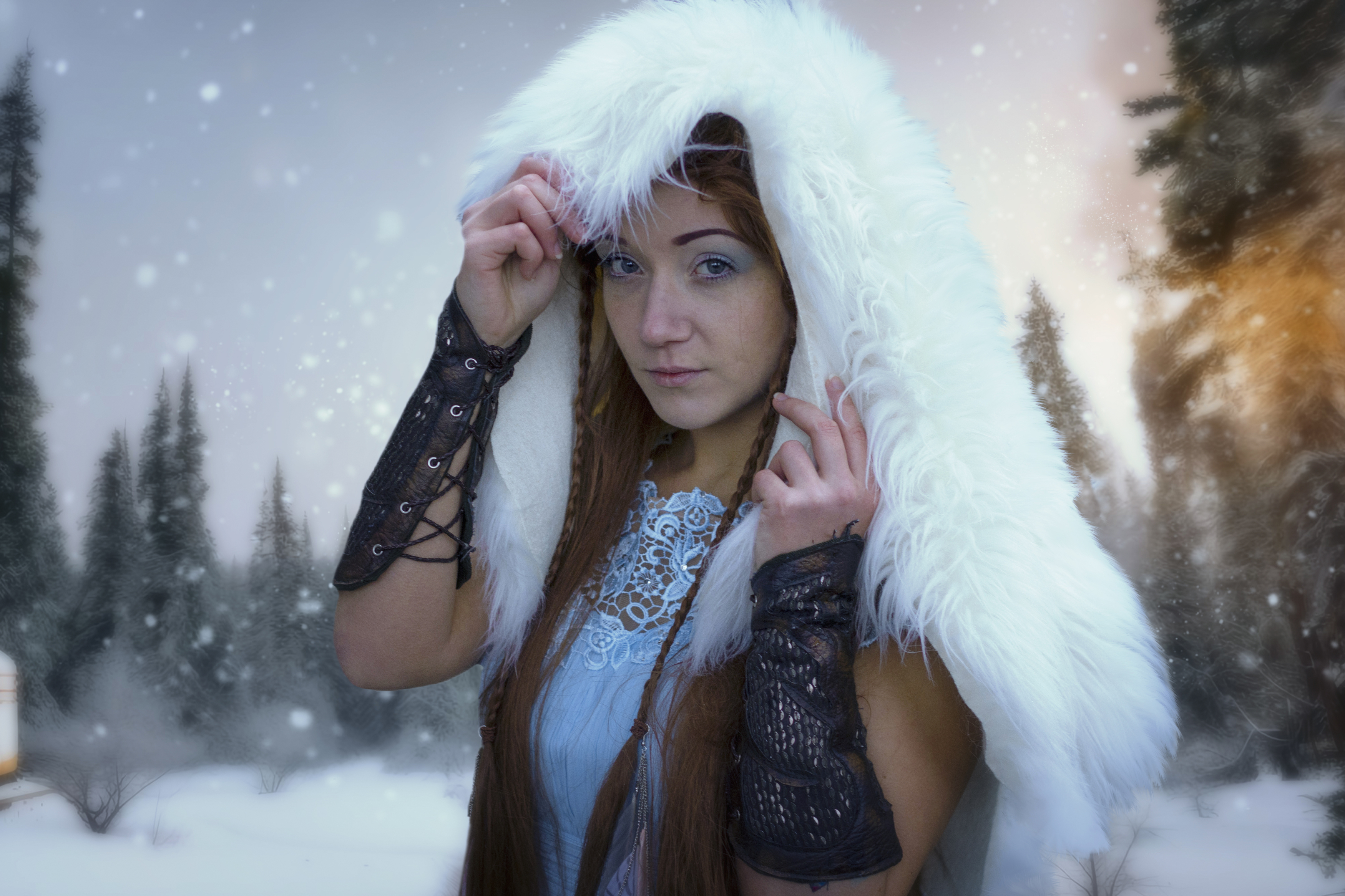 девушка, лес, снег, Sergii Vidov