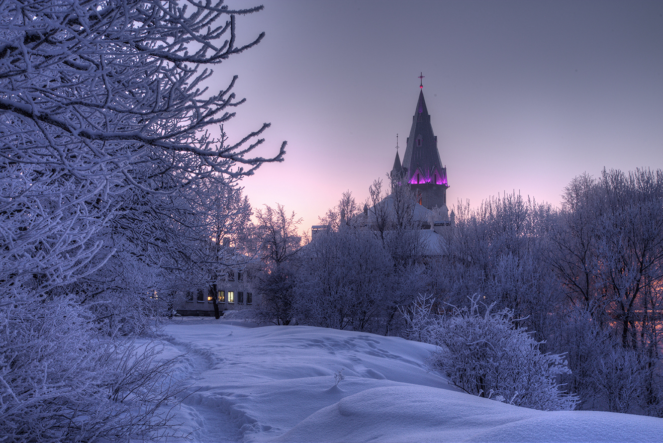 нарва зима александровская церковь иней снег вечер, Сергей Четвертной