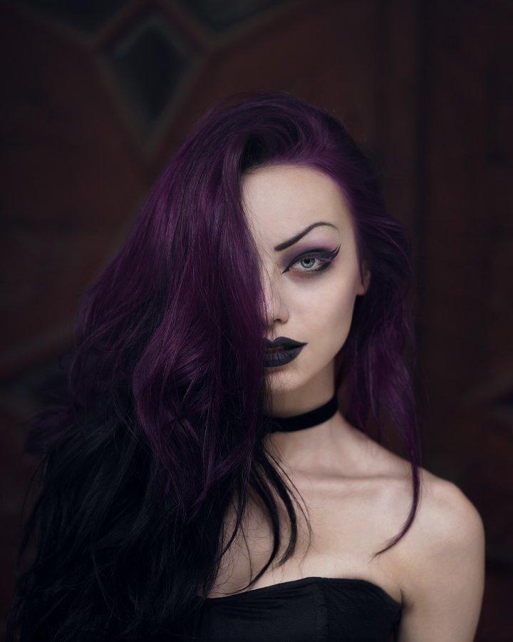 dark,beauty,purple,hair,gothic,green,eyes,black,lipstick, Боби Костадинов
