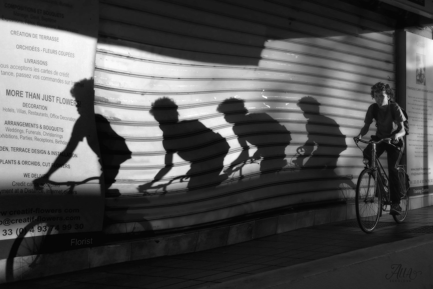 велосипед, гонка, коллаж, мальчик, погоня, реклама, следовать, стена, тень, ALLA SOKOLOVA