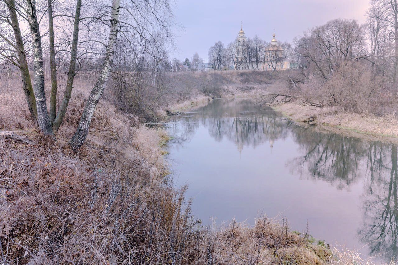 осень, река, утро, храм, Виктор Климкин