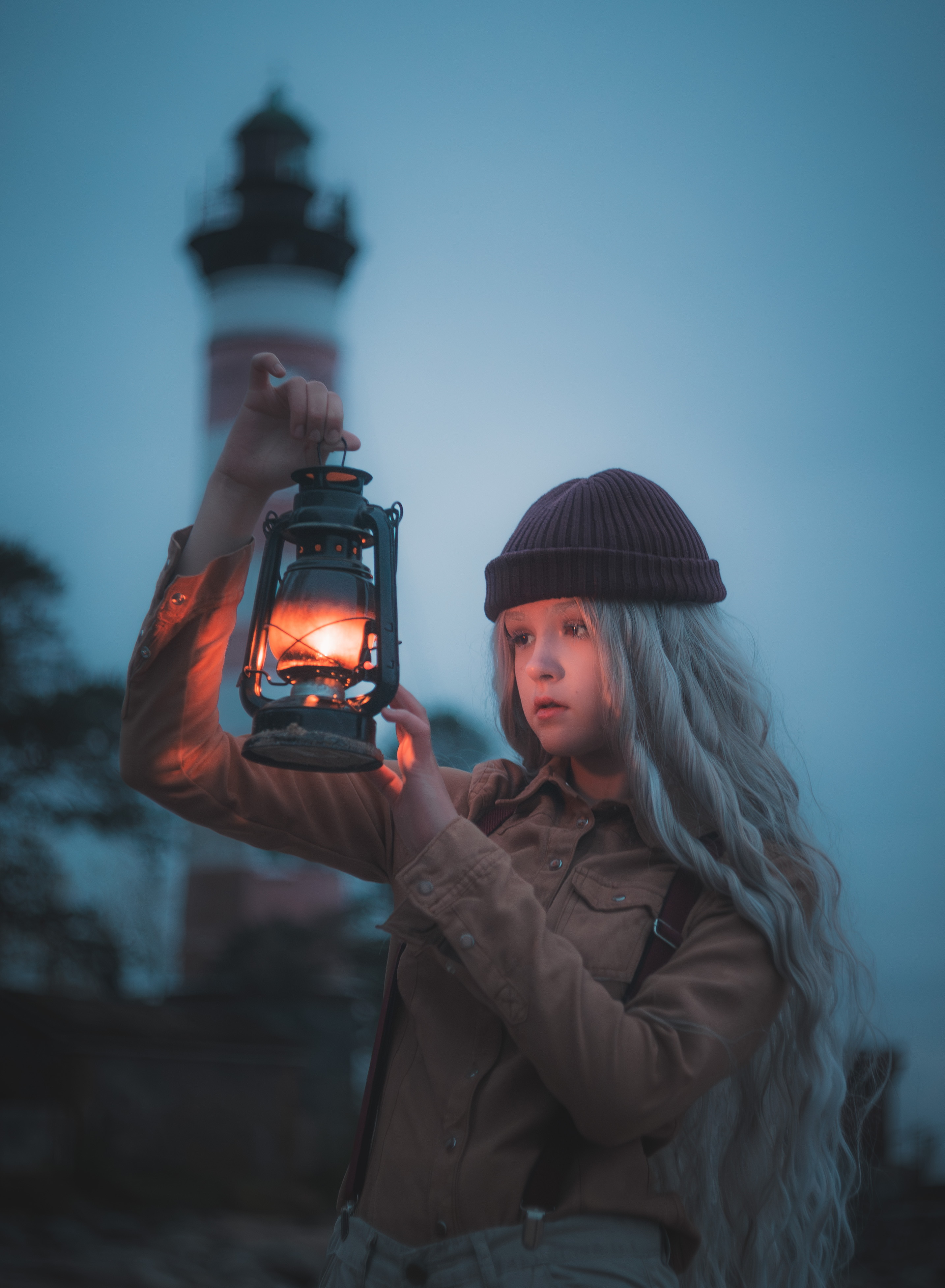 lighttower, lamp, girl, model, twilight, sea,, Бугримов Егор