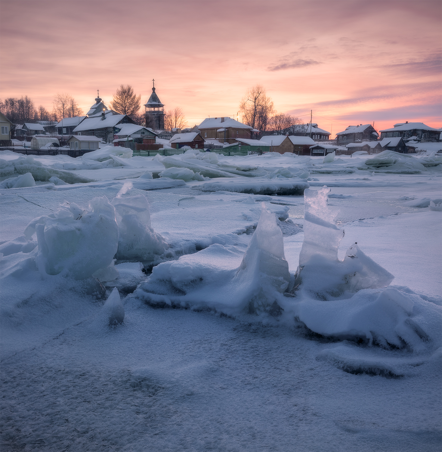 утро зима мороз лед восход церковь, Сергей Буторин