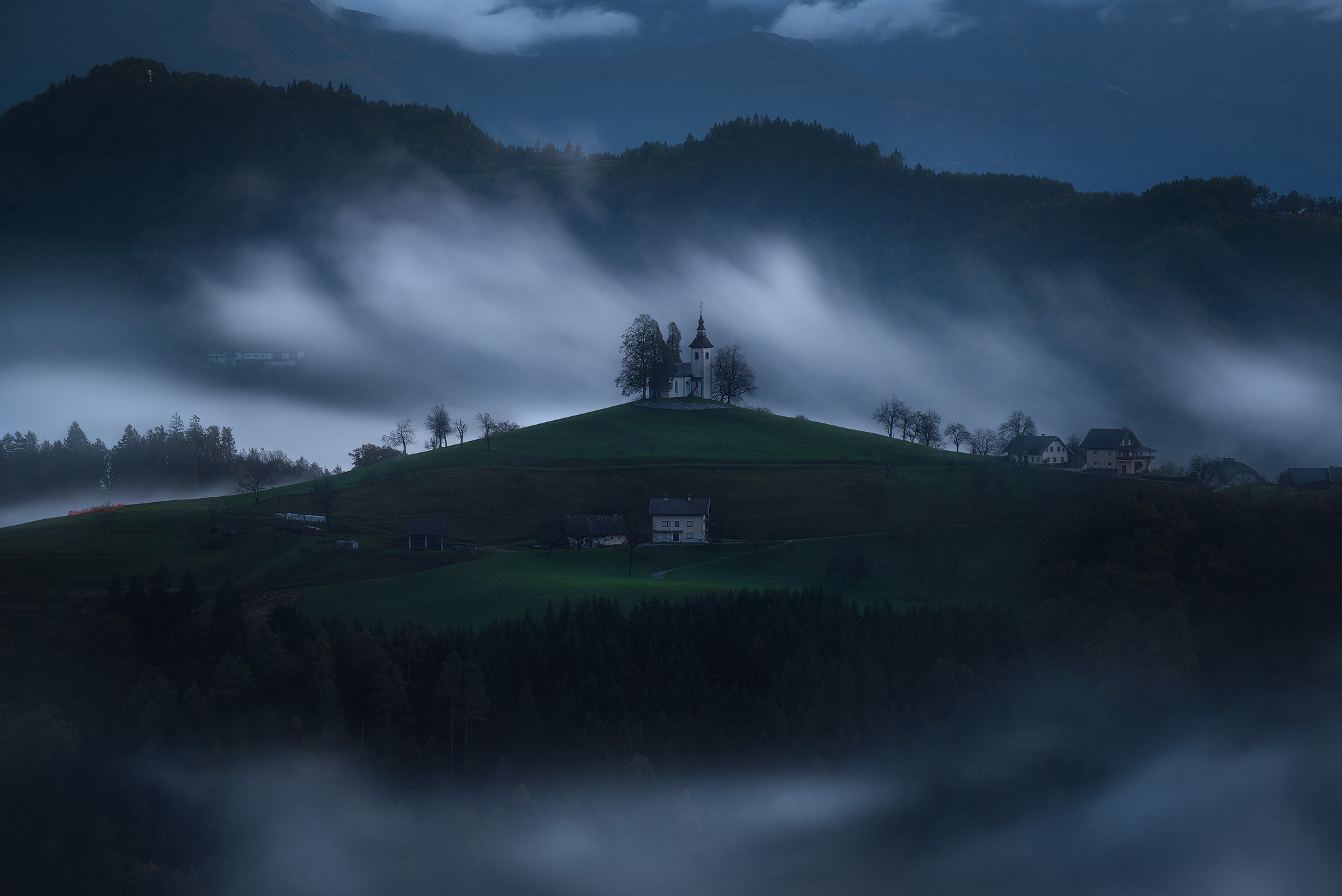 slovenia, mountains, church, longexpo, clouds,, Karádi Zita