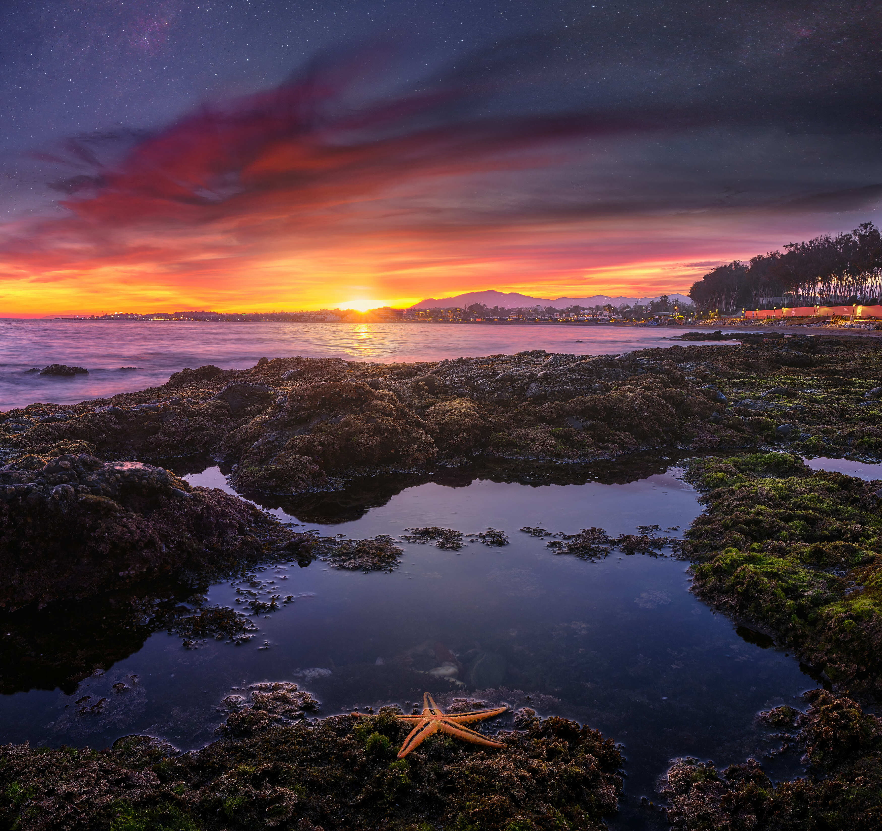 stars beach nebula starfish sunset rocks , Antonio Marquez Lanza