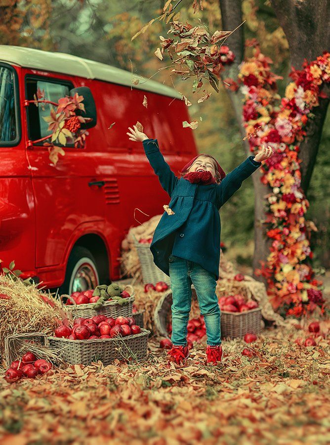 осень, листья, ребенок, машина, игра, яблоки, сезон, Власко Алена