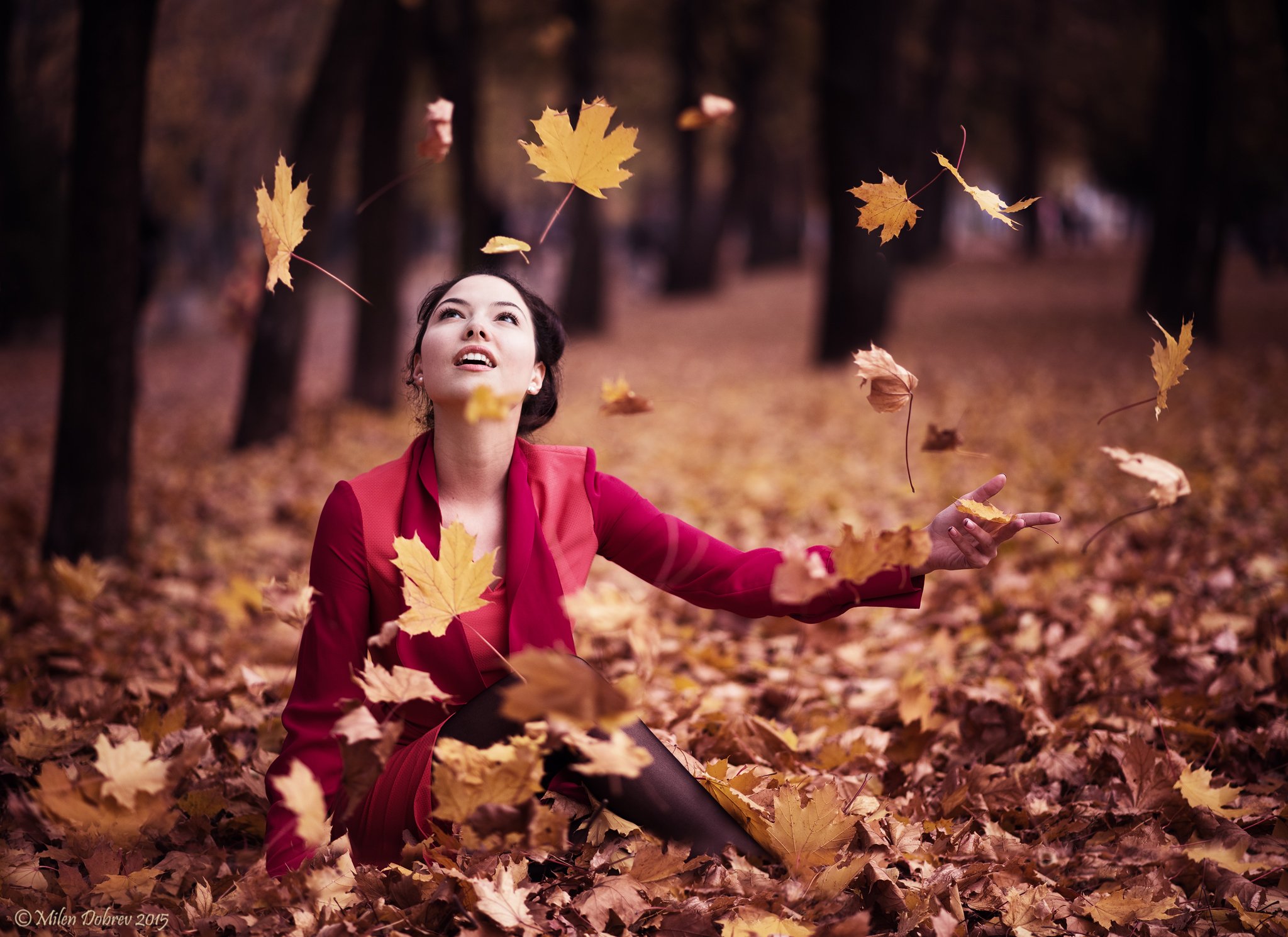 Portrait, autumn, beauty, girl, leaves, Милен Добрев