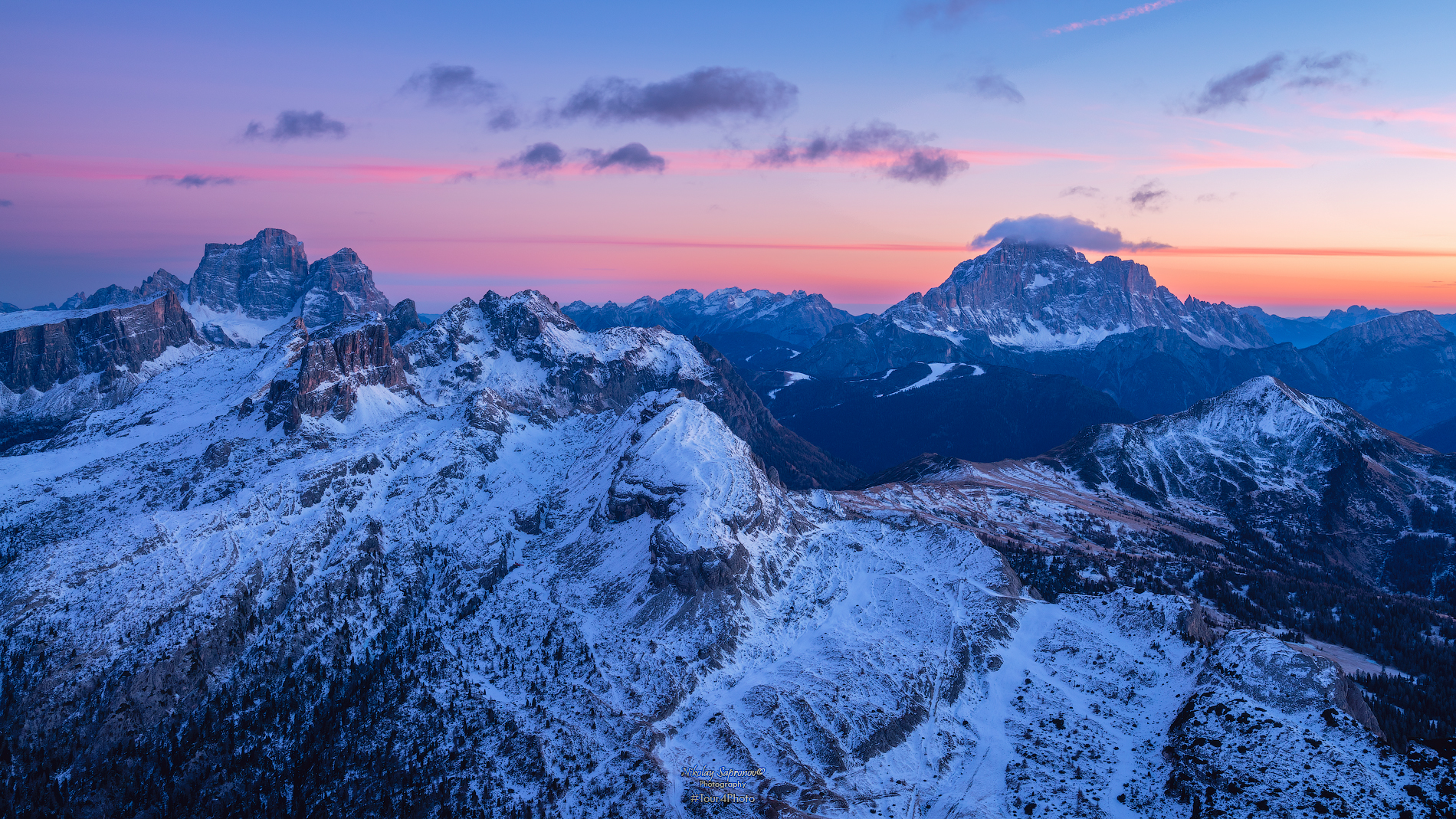 доломиты, belluno, dolomites, альпы, зима, вечер, закат, панорама, италия, veneto, Николай Сапронов