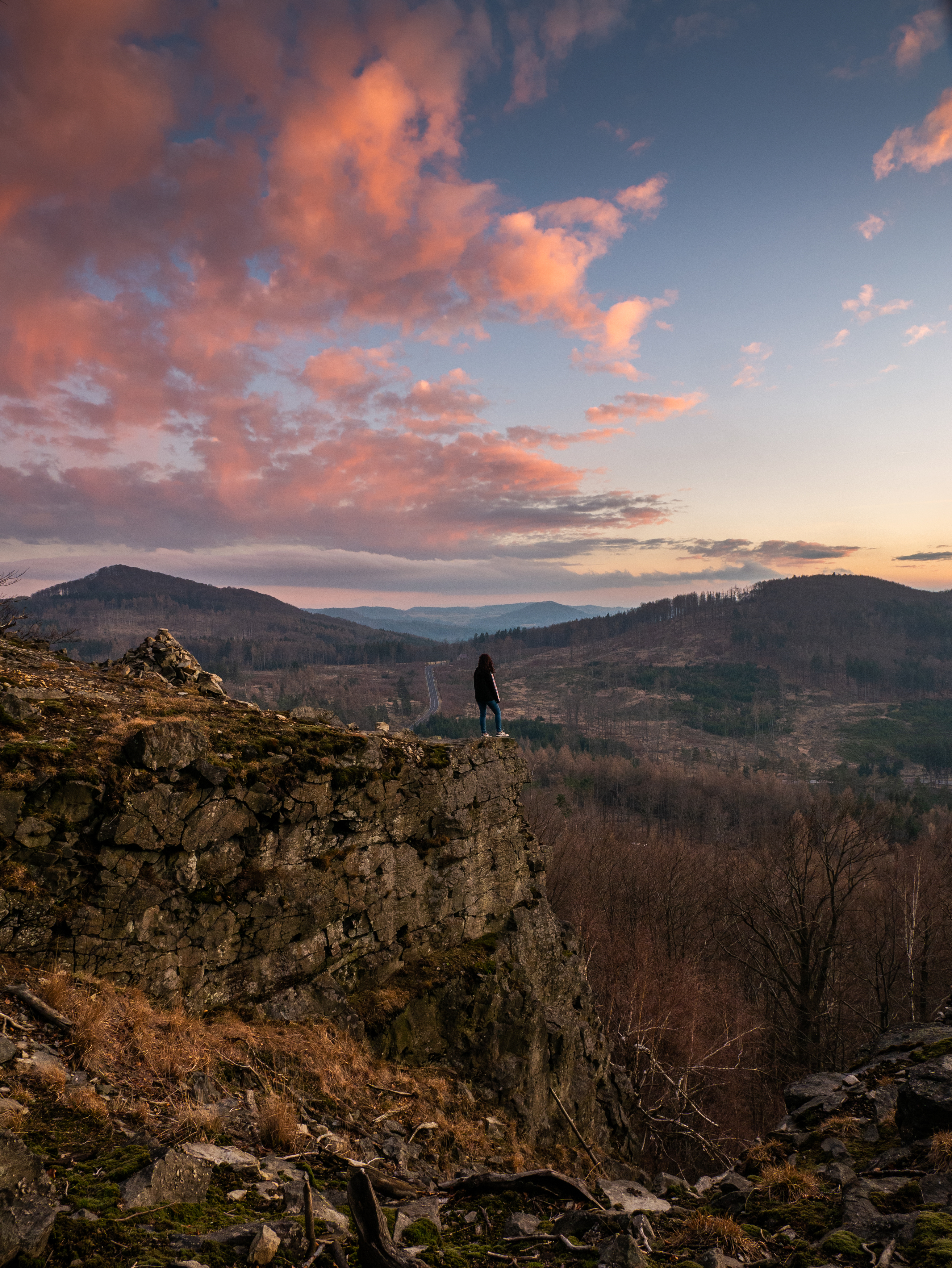 lusatian,lusatian mountains,sunset,sky,landscape,rock,person,perspective, Slavomír Gajdoš