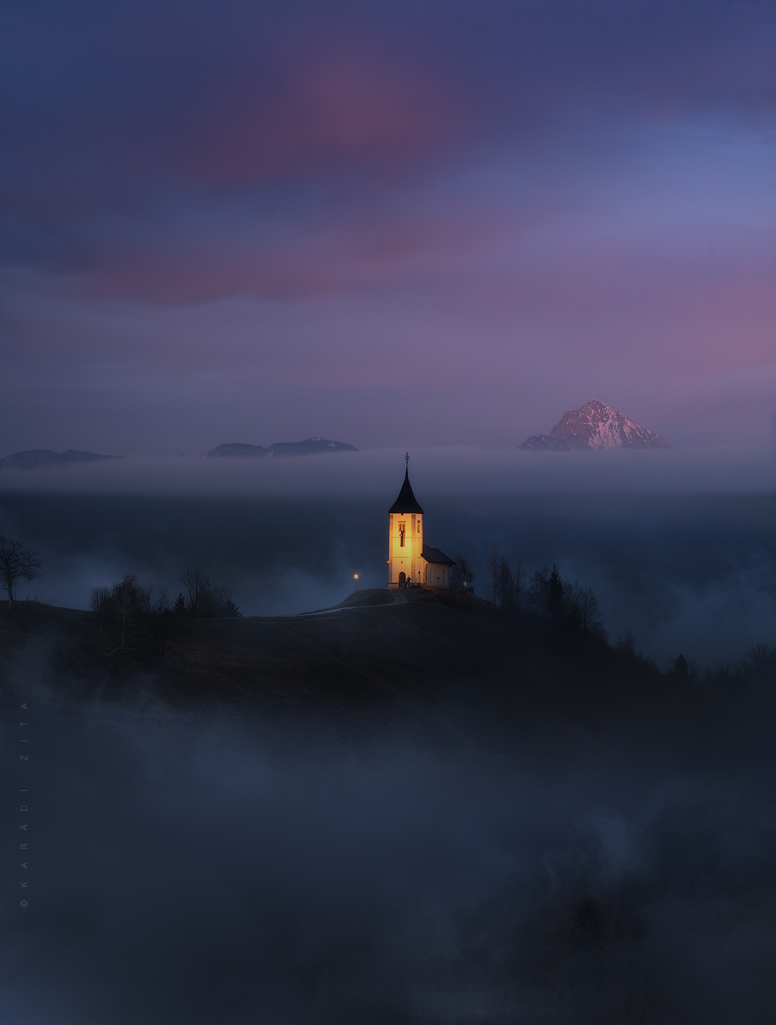 slovenia, sunrise, landscape, longexpo, nikon, autumn, winter, church,  mountain, clouds,, Karádi Zita