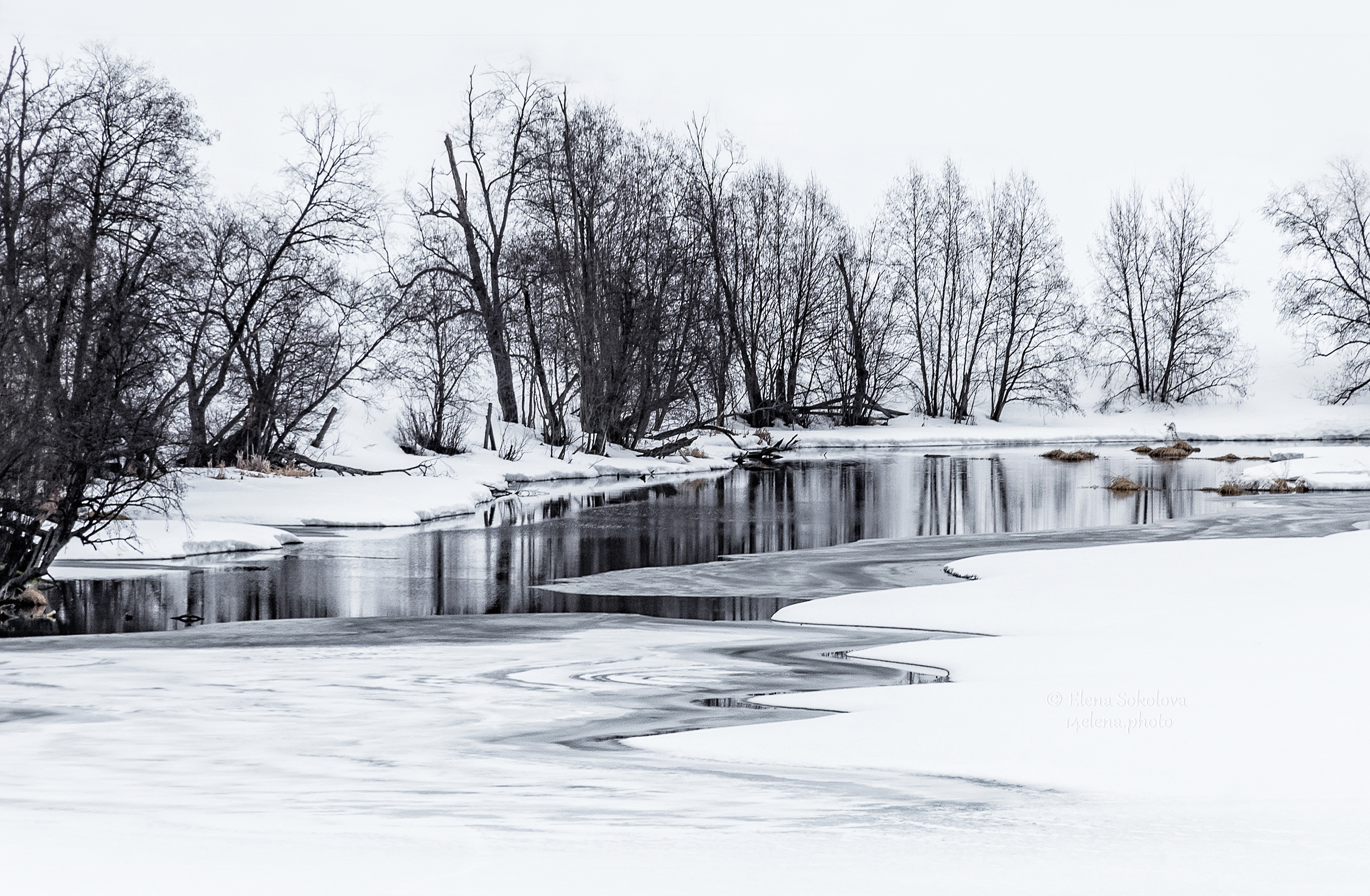 сергинка, река, пейзаж, вода, снег, весна, март, лед, отражение, Соколова Елена