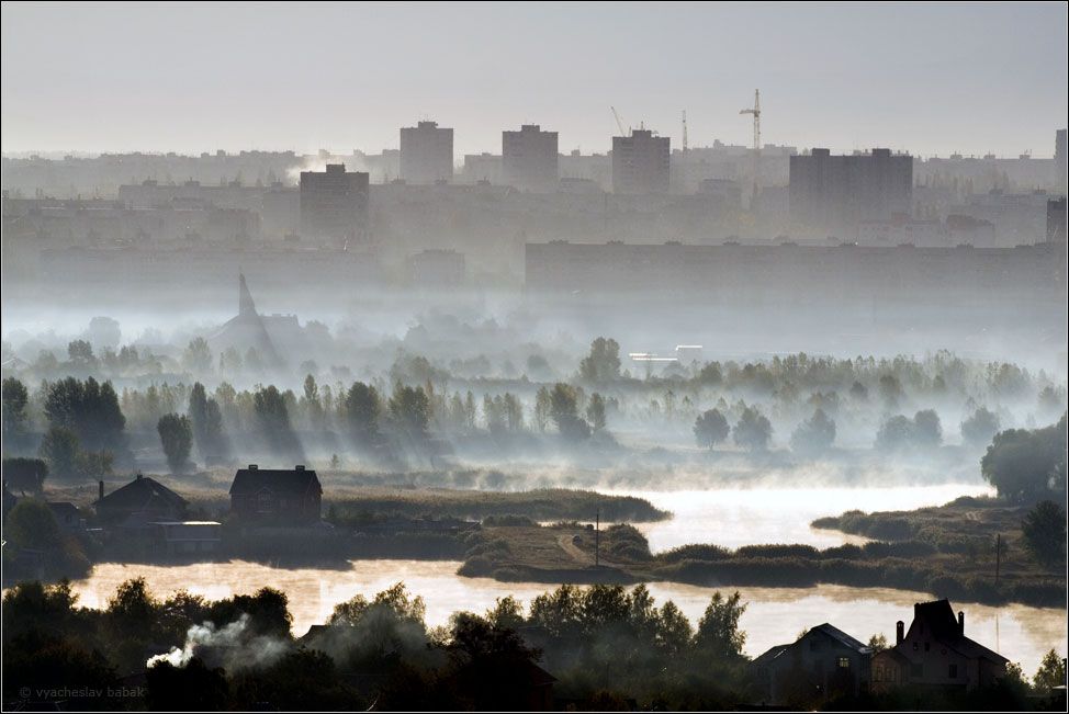 туман, город, утро, Tuzhurkin