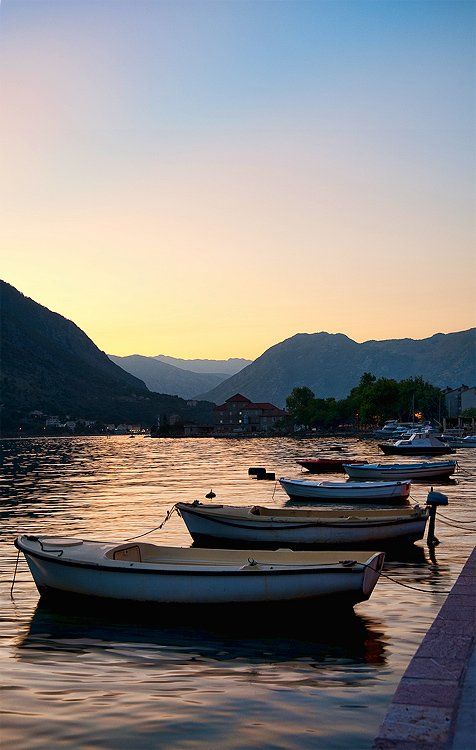 черногория, вечер, лодки, пейзаж, BezOdezhdi
