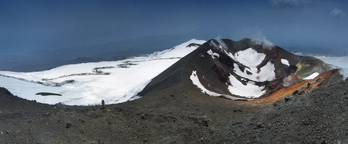 этна, вулкан, снег, дым, панорама, Светлана Шиблева