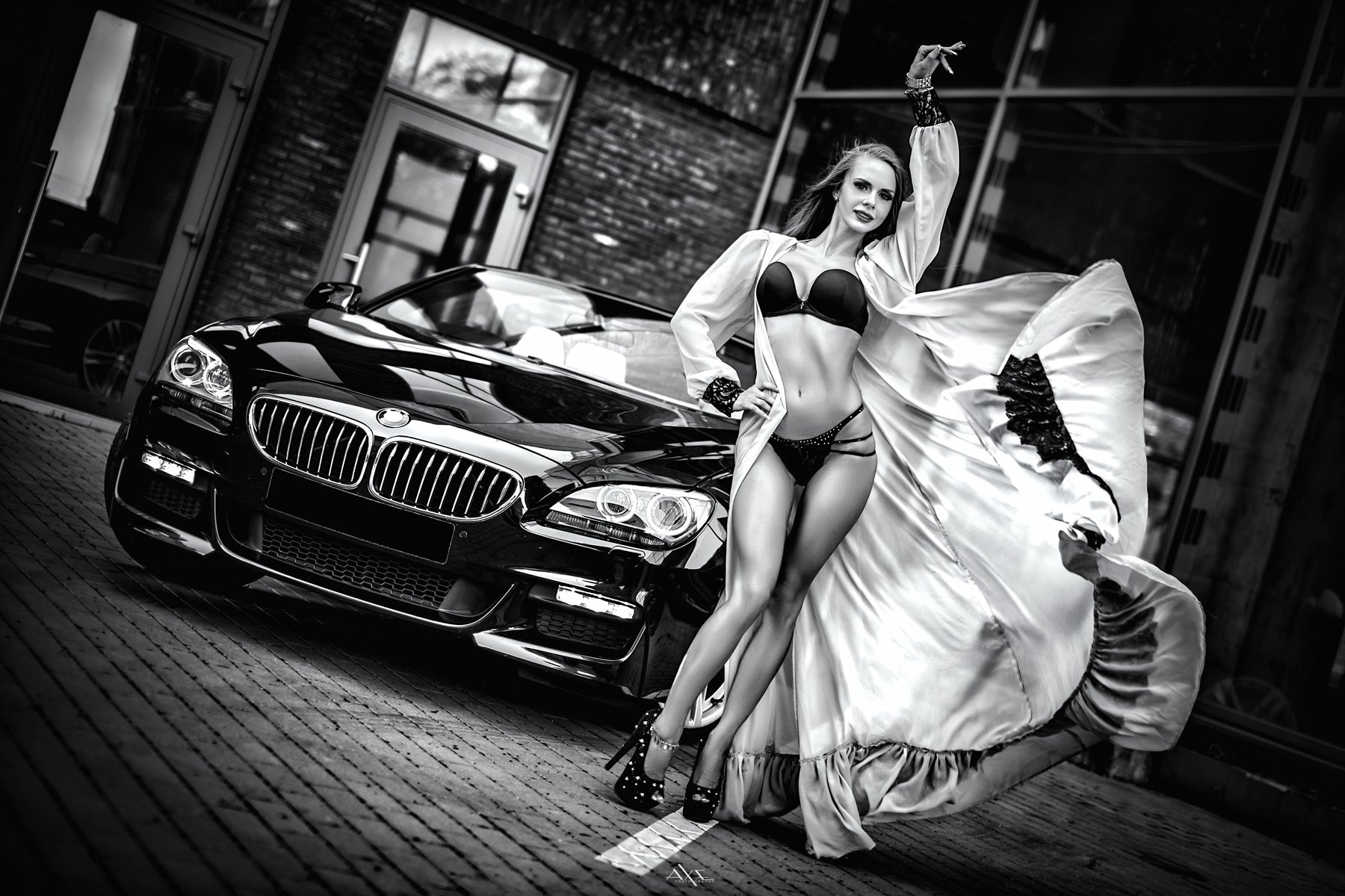 Black and white, Car, Woman, Руслан Болгов (Axe)