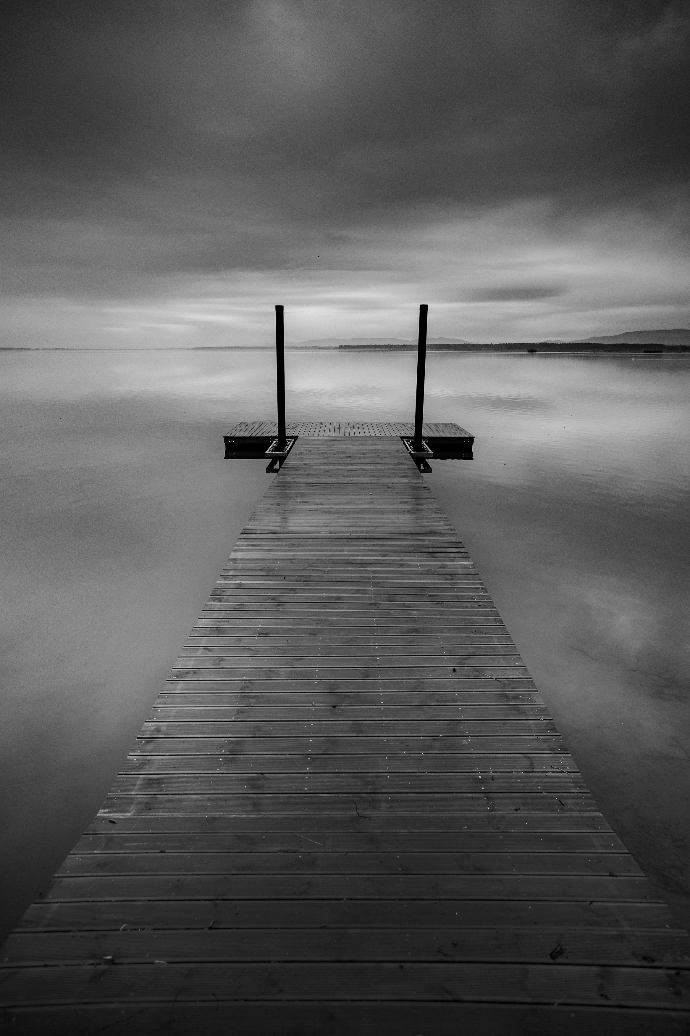 Vertical, Photography, Nature, Tranquility, Day, Nature, Water, Tranquil, Sky, Pier, Lake, Black&white, Monochrome, Damian Cyfka