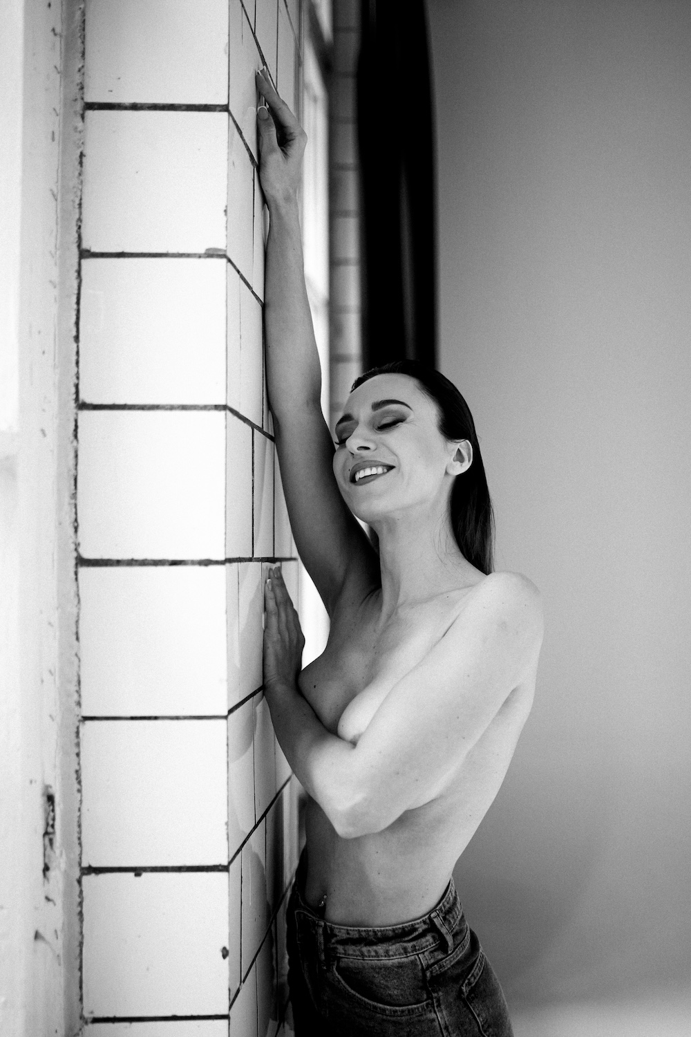 girl, portrait, black and white, nude, Балезин Евгений
