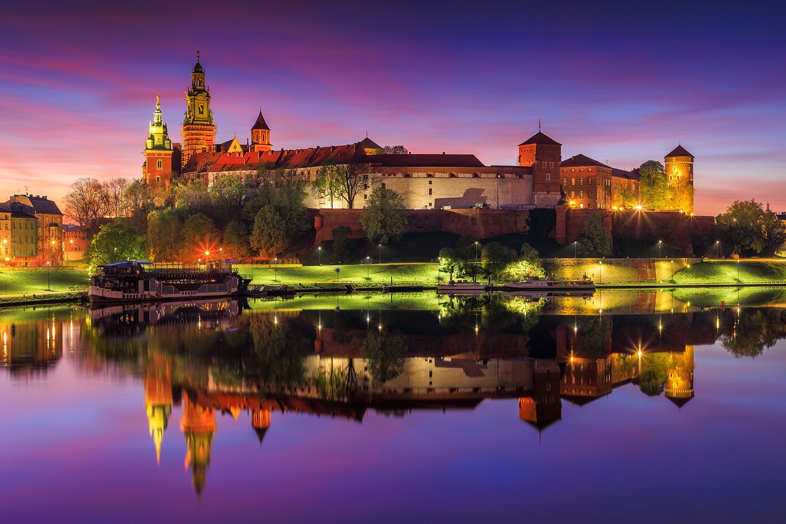 kraków, polska, poland, wawel castle, night,reflection, river, sunset, architecture, Marcin Rydzewski
