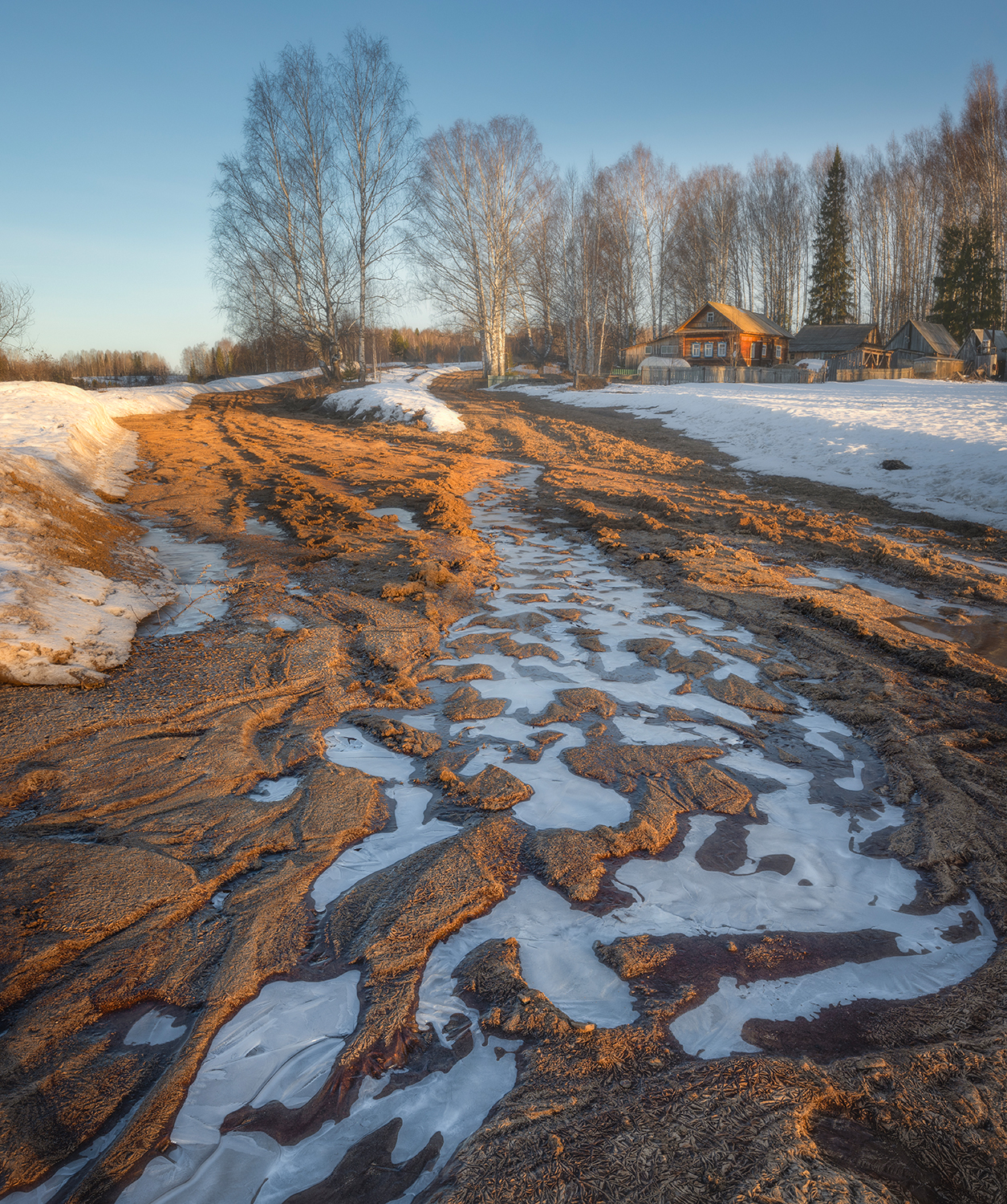 весна апрель утро лед дорога деревня, Сергей Буторин