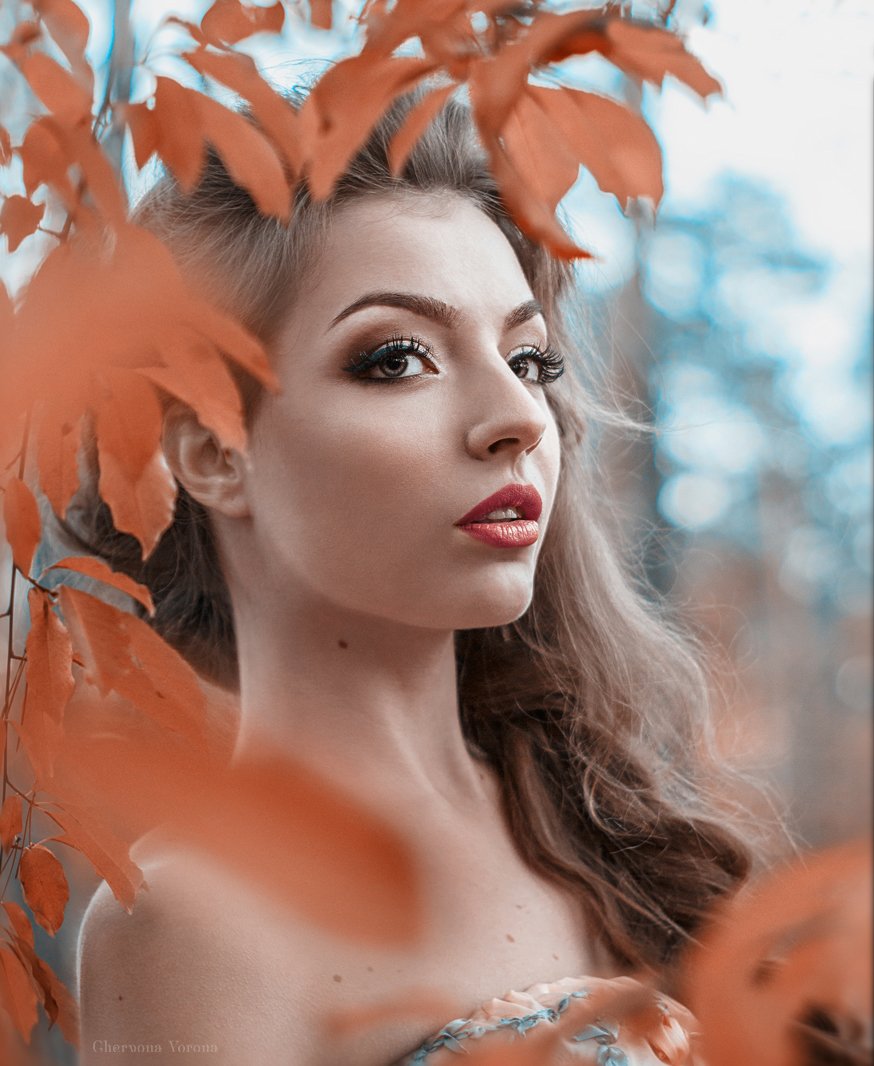 портрет, осень, листья, Дарья Яковенко