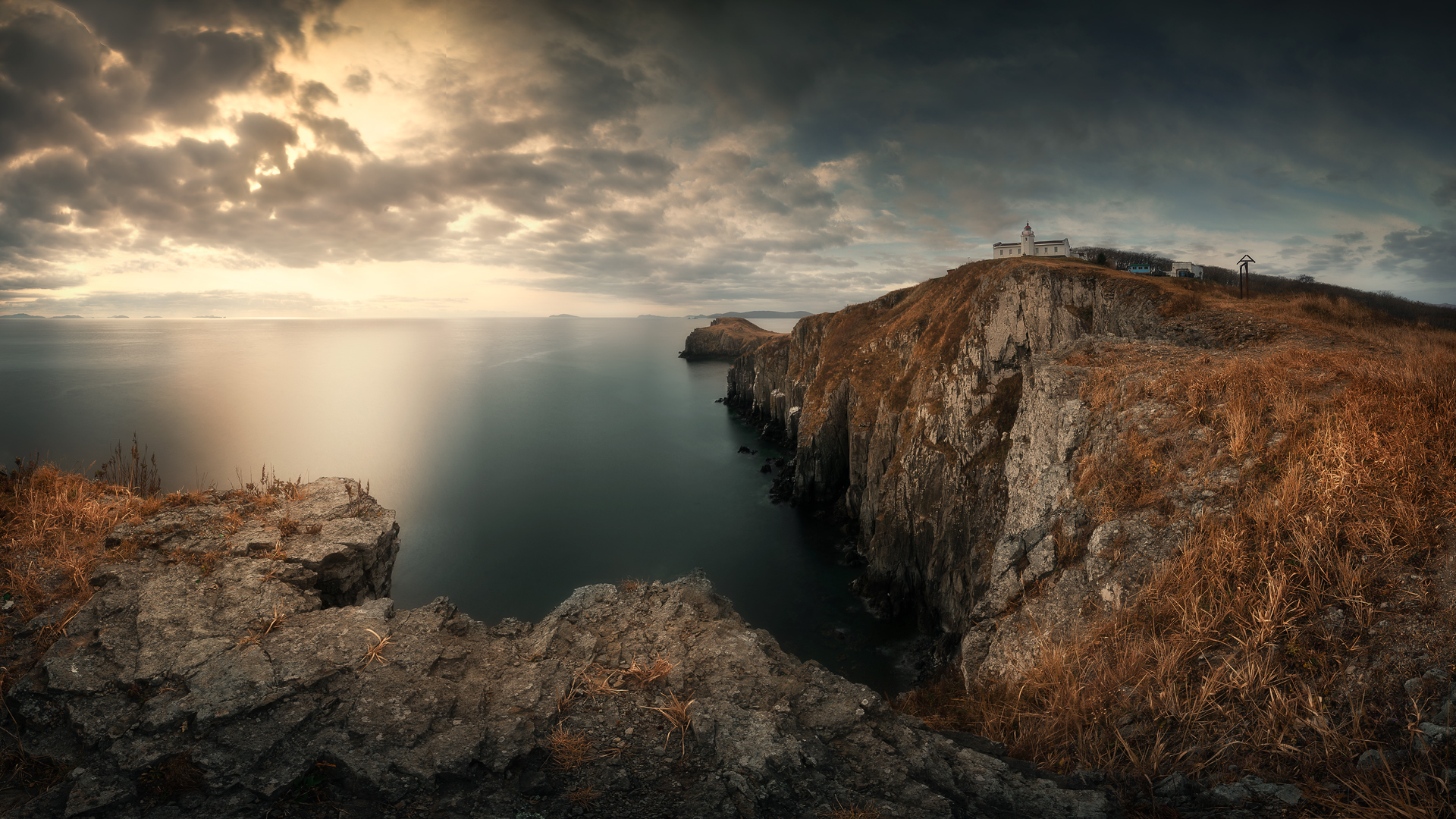 море, скалы, утро, маяк, Андрей Кровлин