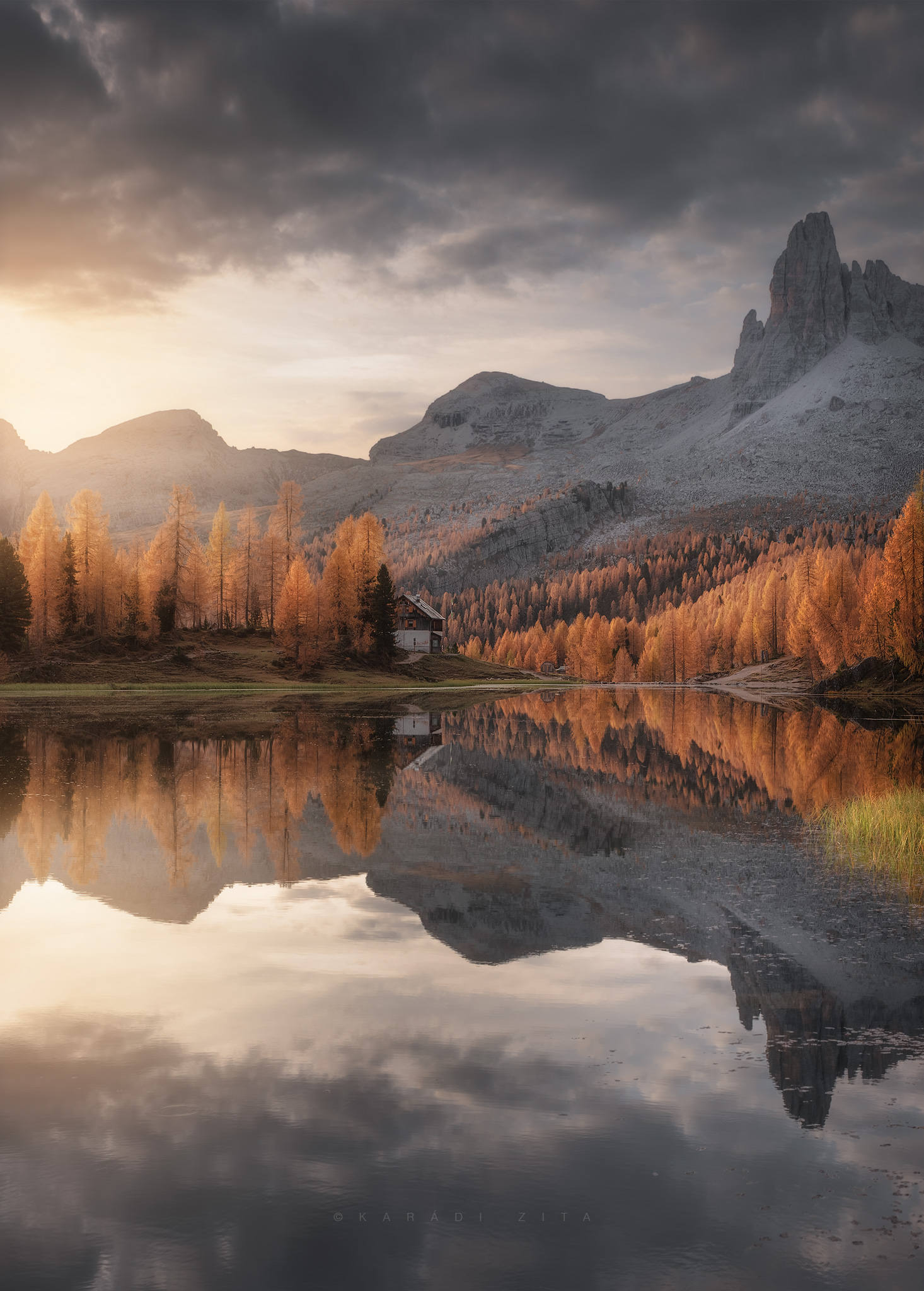 dolomiti, dolomites, sunrise, landscape, sky, sun, mountains, reflections, Karádi Zita